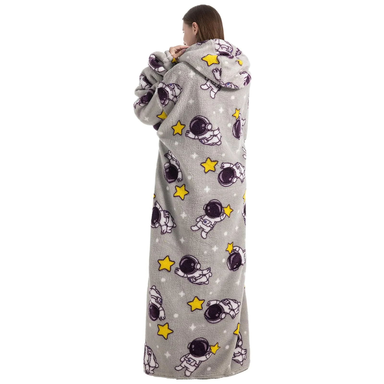 Gegeryozer Coperta con Maniche Donna Indossabile - Felpa Termica Morbida, Tasche Integrate + Cappuccio per Divano e Casa - immagine 2