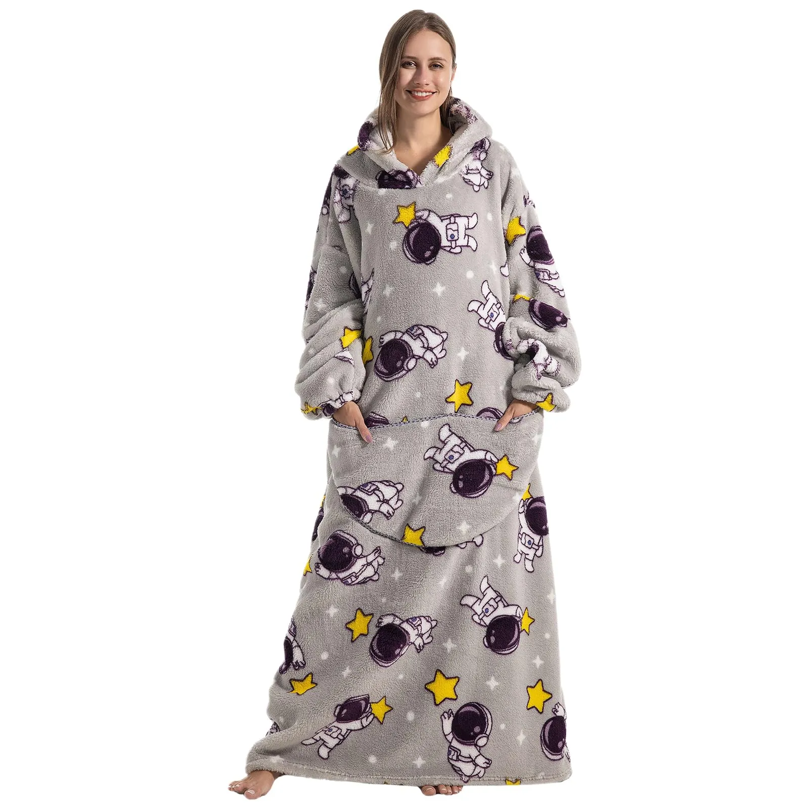Gegeryozer Coperta con Maniche Donna Indossabile - Felpa Termica Morbida, Tasche Integrate + Cappuccio per Divano e Casa - immagine 3