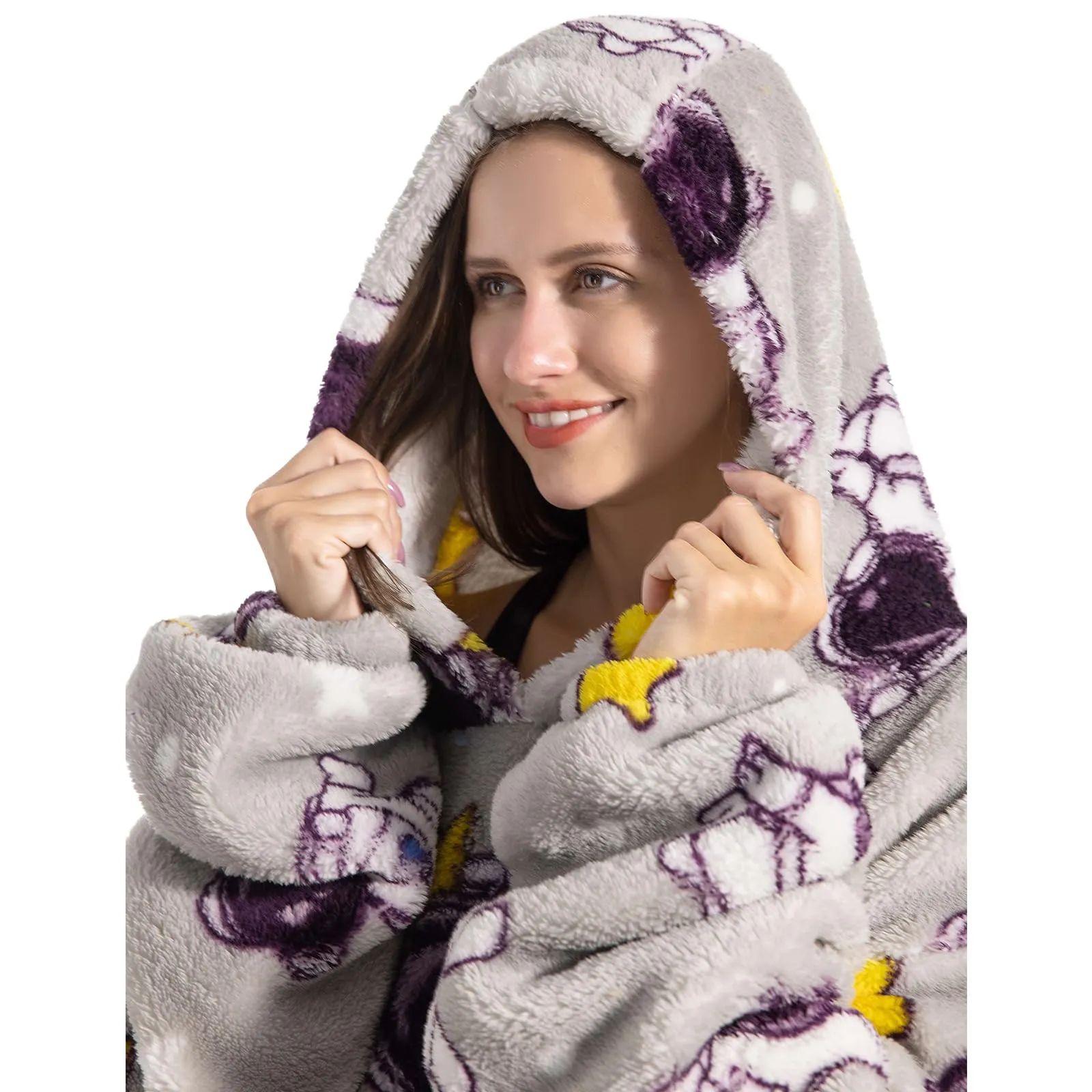 Gegeryozer Coperta con Maniche Donna Indossabile - Felpa Termica Morbida, Tasche Integrate + Cappuccio per Divano e Casa - immagine 4