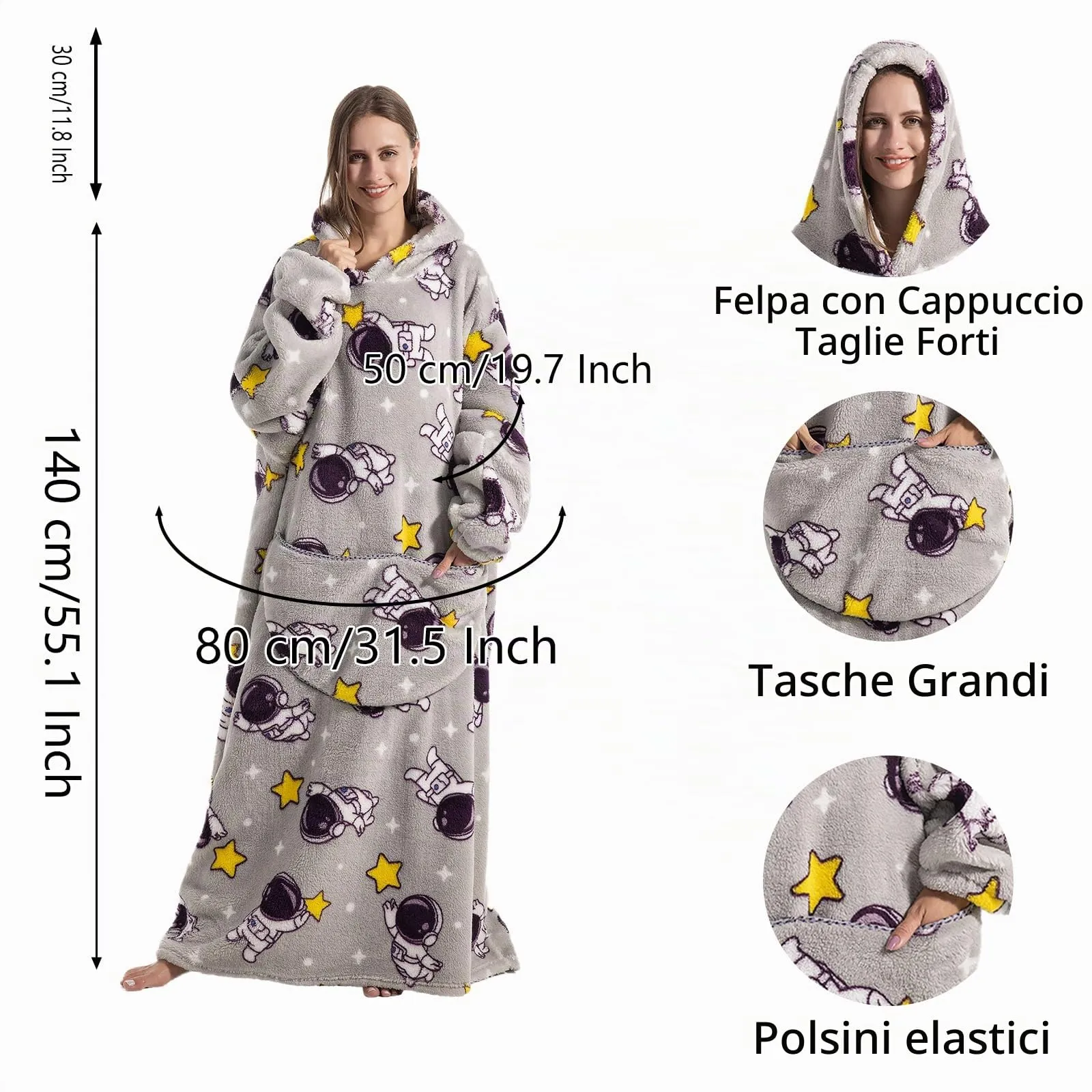Gegeryozer Coperta con Maniche Donna Indossabile - Felpa Termica Morbida, Tasche Integrate + Cappuccio per Divano e Casa - immagine 5