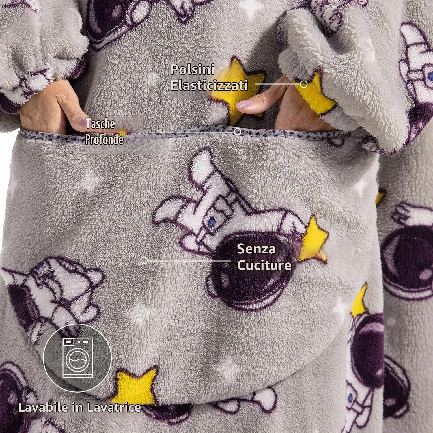 Gegeryozer Coperta con Maniche Donna Indossabile - Felpa Termica Morbida, Tasche Integrate + Cappuccio per Divano e Casa - immagine 6