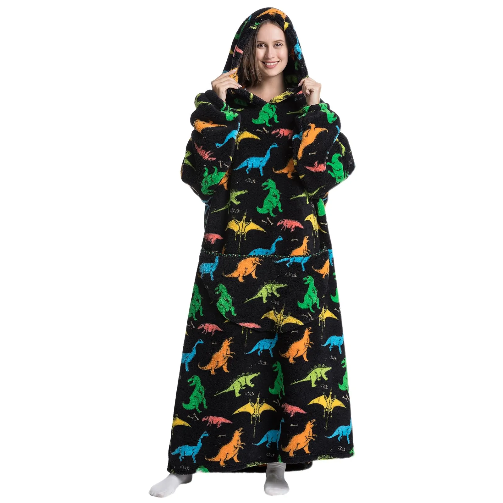 Gegeryozer Coperta con Maniche Donna Indossabile - Felpa Termica Morbida, Tasche Integrate + Cappuccio per Divano e Casa - immagine 1