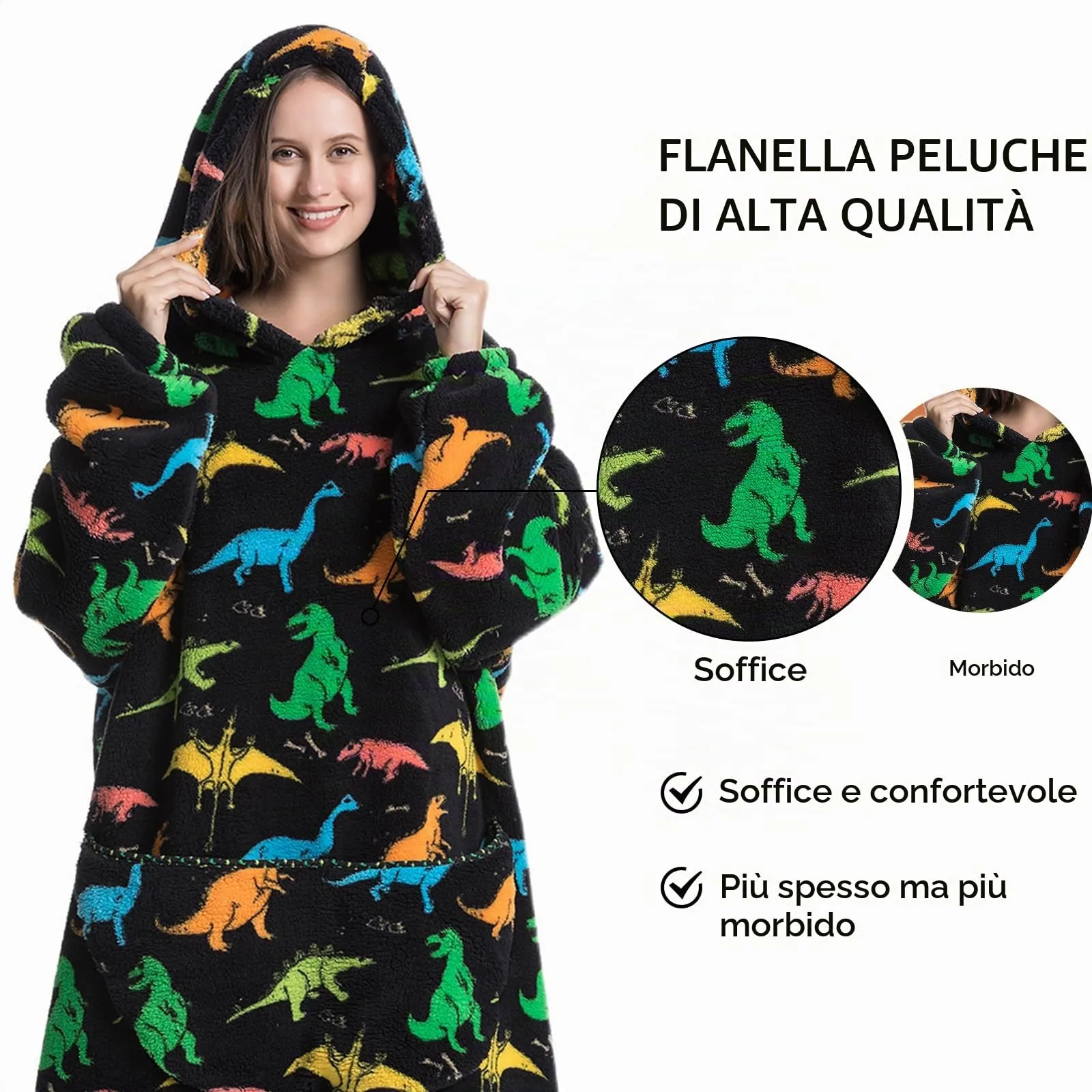 Gegeryozer Coperta con Maniche Donna Indossabile - Felpa Termica Morbida, Tasche Integrate + Cappuccio per Divano e Casa - immagine 5