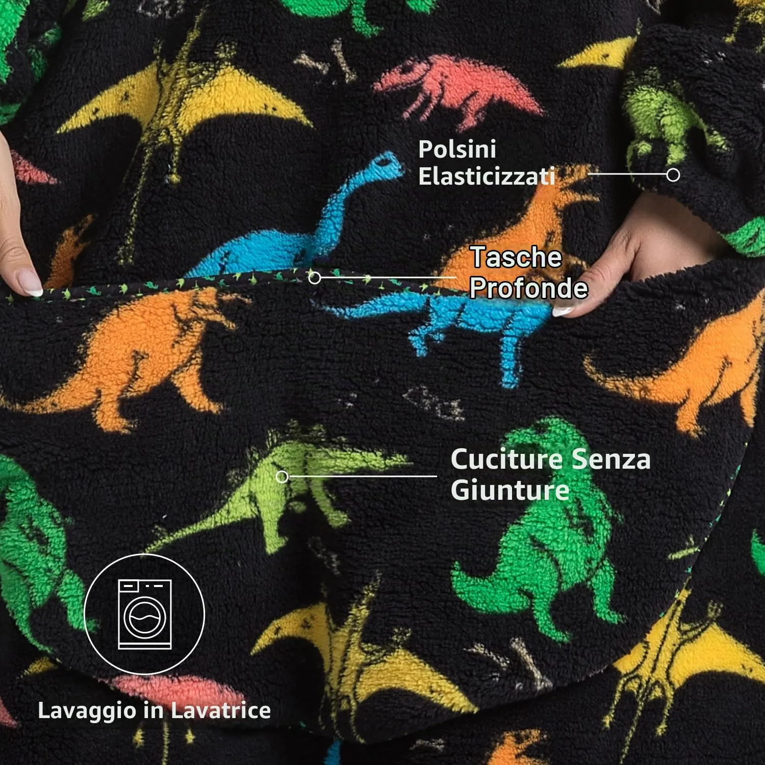 Gegeryozer Coperta con Maniche Donna Indossabile - Felpa Termica Morbida, Tasche Integrate + Cappuccio per Divano e Casa - immagine 6