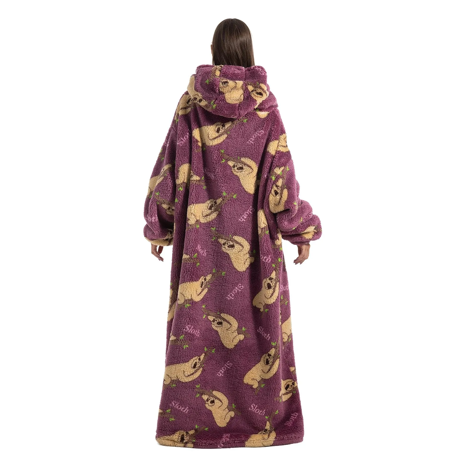 Gegeryozer Coperta con Maniche Donna Indossabile - Felpa Termica Morbida, Tasche Integrate + Cappuccio per Divano e Casa - immagine 2