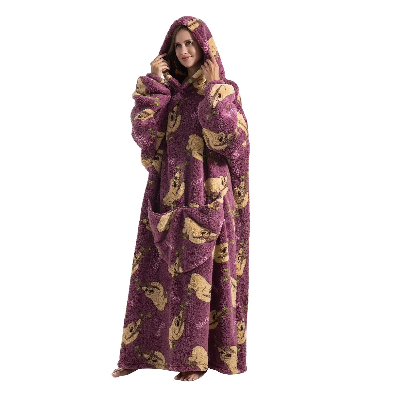 Gegeryozer Coperta con Maniche Donna Indossabile - Felpa Termica Morbida, Tasche Integrate + Cappuccio per Divano e Casa - immagine 4