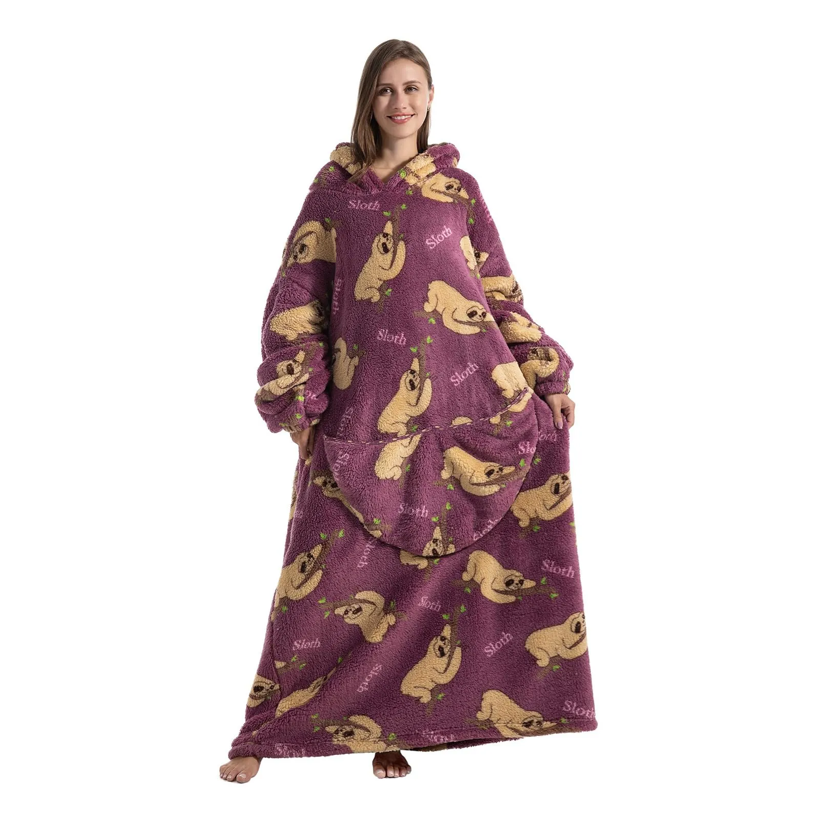 Gegeryozer Coperta con Maniche Donna Indossabile - Felpa Termica Morbida, Tasche Integrate + Cappuccio per Divano e Casa - immagine 5