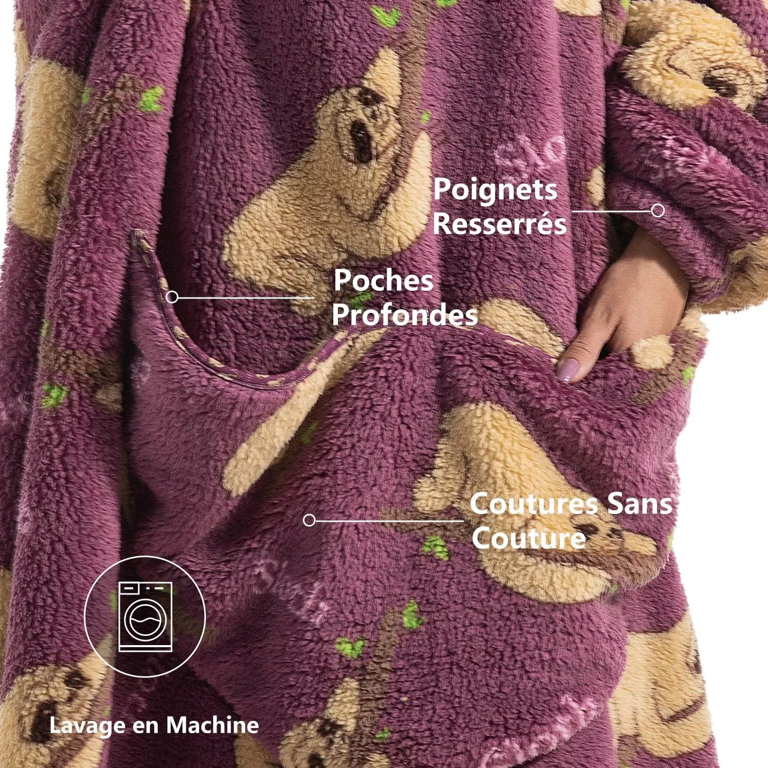 Gegeryozer Coperta con Maniche Donna Indossabile - Felpa Termica Morbida, Tasche Integrate + Cappuccio per Divano e Casa - immagine 6