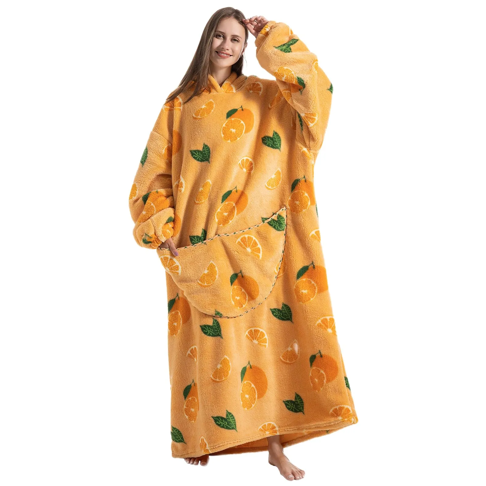 Gegeryozer Coperta con Maniche Donna Indossabile - Felpa Termica Morbida, Tasche Integrate + Cappuccio per Divano e Casa - immagine 4