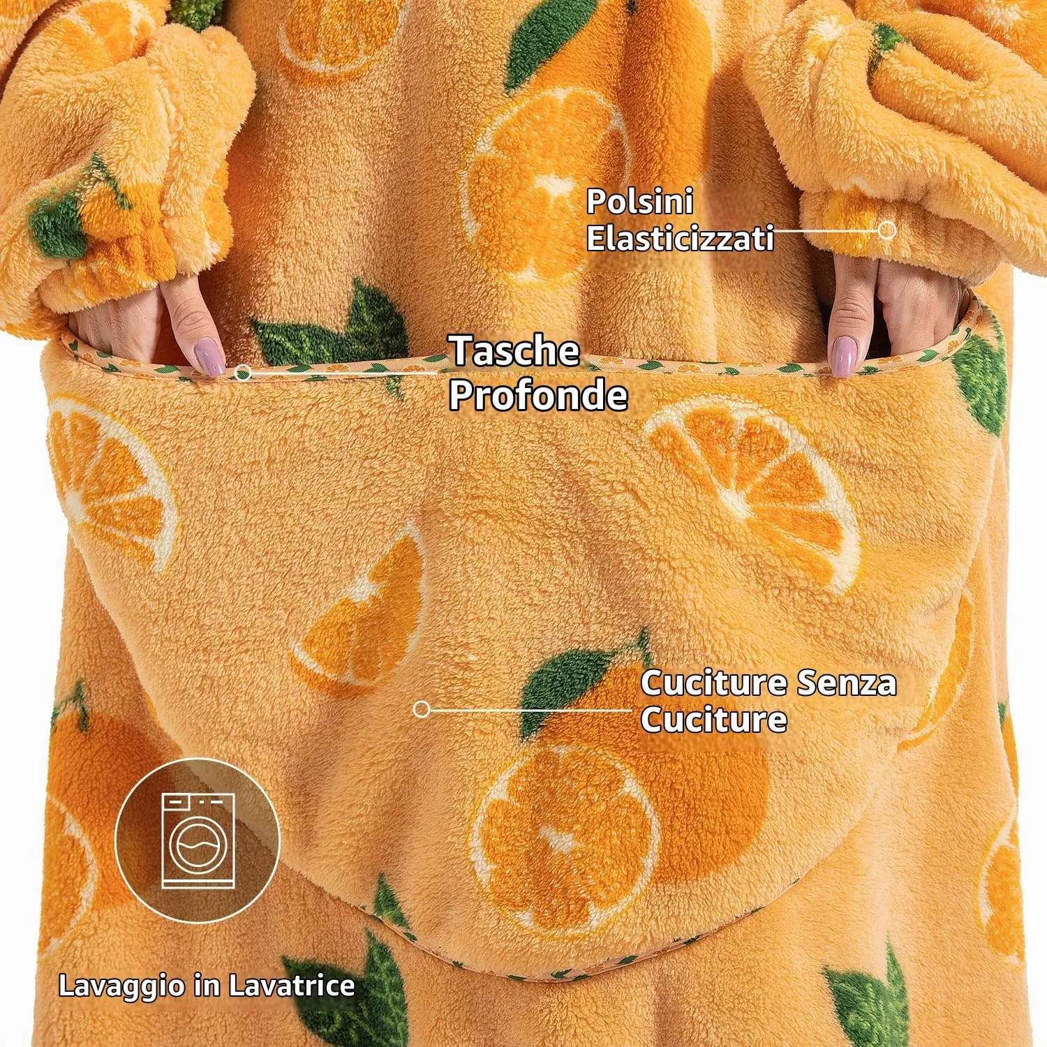 Gegeryozer Coperta con Maniche Donna Indossabile - Felpa Termica Morbida, Tasche Integrate + Cappuccio per Divano e Casa - immagine 6
