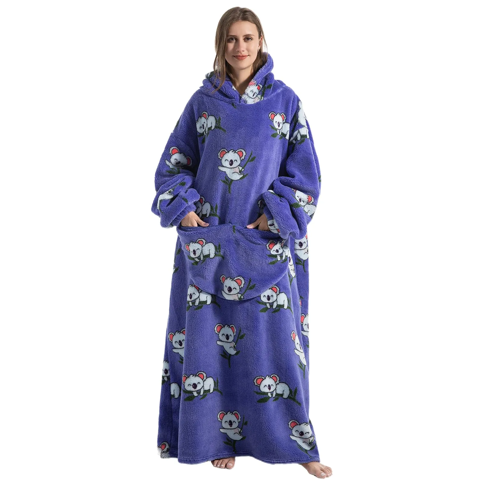 Gegeryozer Coperta con Maniche Donna Indossabile - Felpa Termica Morbida, Tasche Integrate + Cappuccio per Divano e Casa - immagine 1