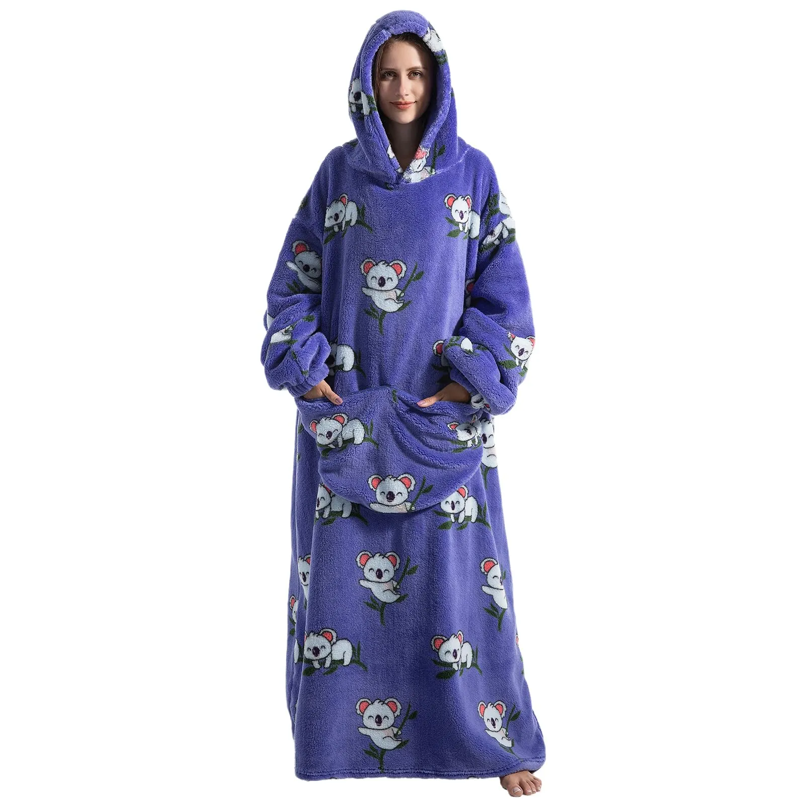 Gegeryozer Coperta con Maniche Donna Indossabile - Felpa Termica Morbida, Tasche Integrate + Cappuccio per Divano e Casa - immagine 2