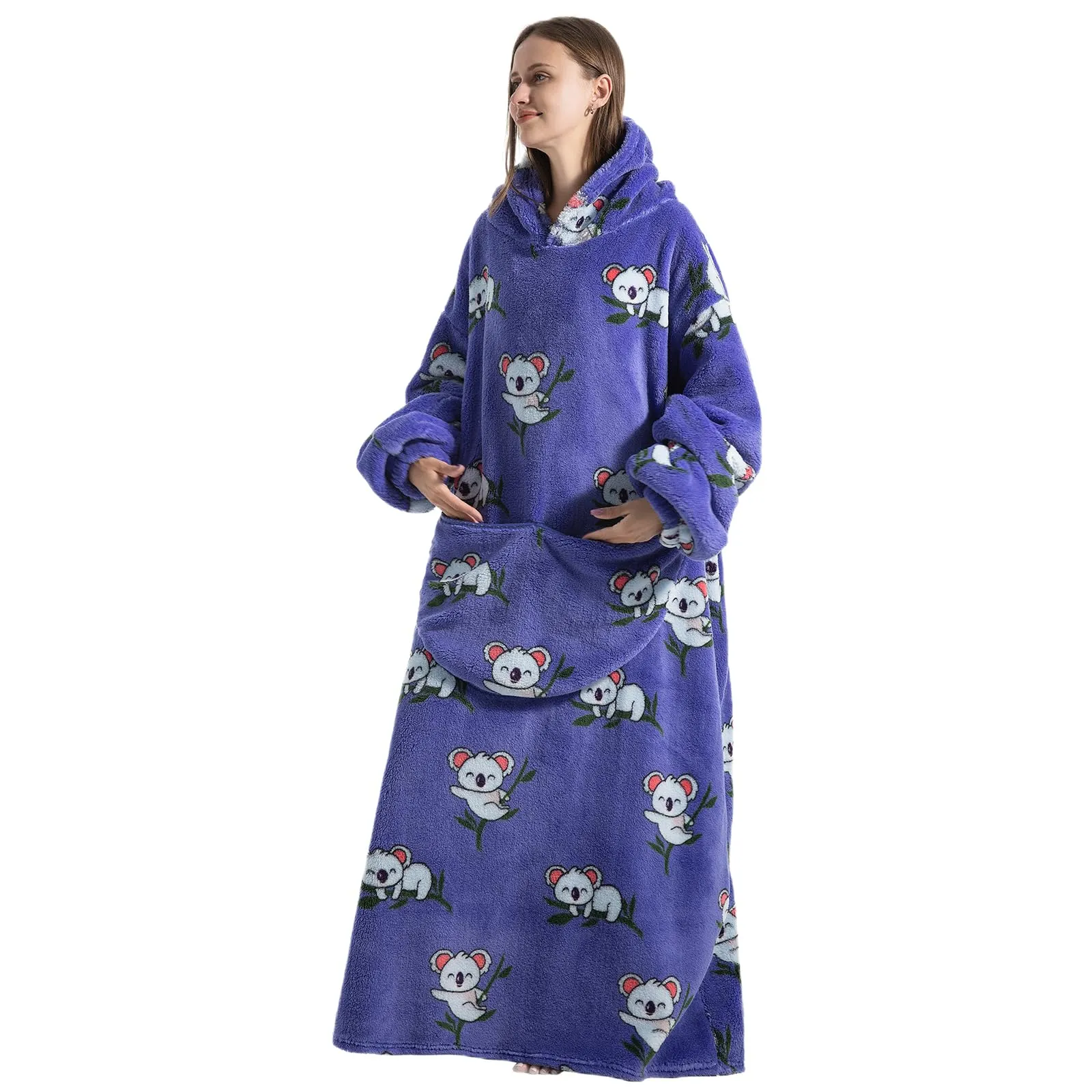 Gegeryozer Coperta con Maniche Donna Indossabile - Felpa Termica Morbida, Tasche Integrate + Cappuccio per Divano e Casa - immagine 3