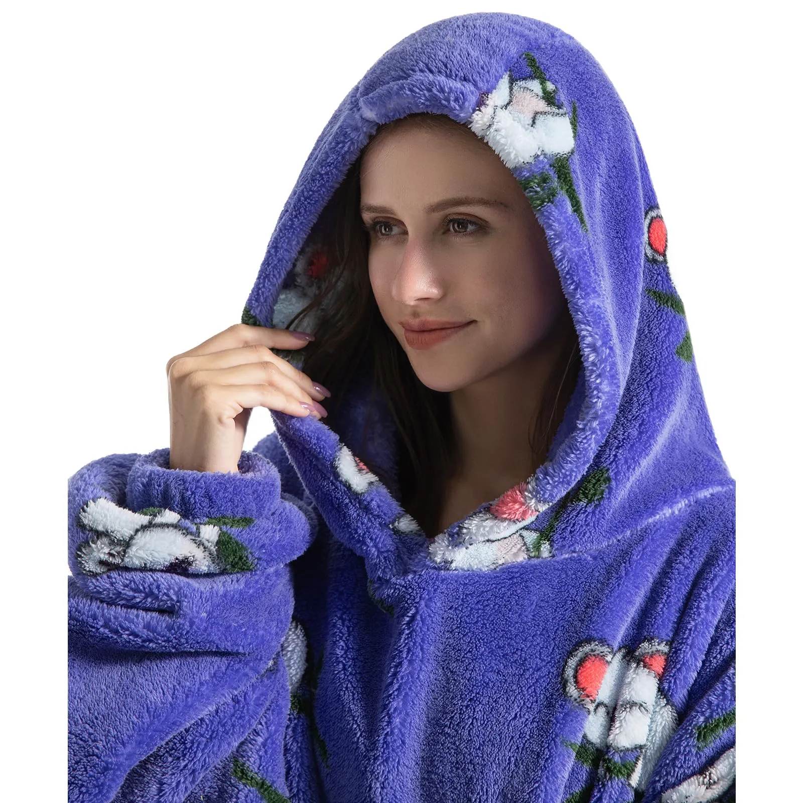 Gegeryozer Coperta con Maniche Donna Indossabile - Felpa Termica Morbida, Tasche Integrate + Cappuccio per Divano e Casa - immagine 5