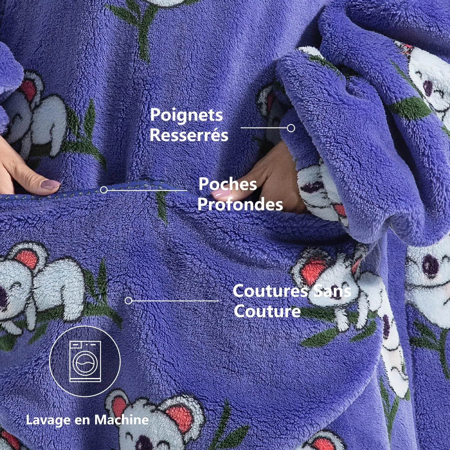 Gegeryozer Coperta con Maniche Donna Indossabile - Felpa Termica Morbida, Tasche Integrate + Cappuccio per Divano e Casa - immagine 6