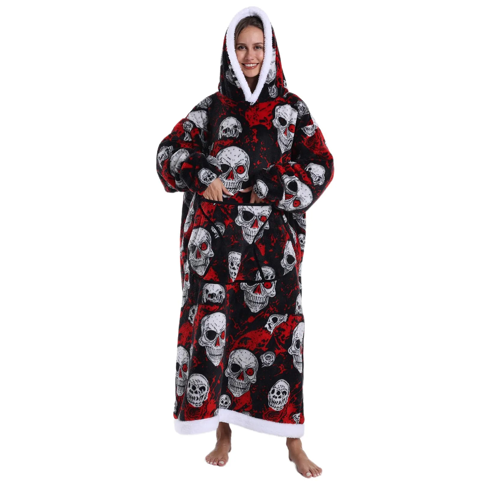 Gegeryozer Coperta con Maniche Donna Indossabile - Felpa Termica Morbida, Tasche Integrate + Cappuccio per Divano e Casa - immagine 2