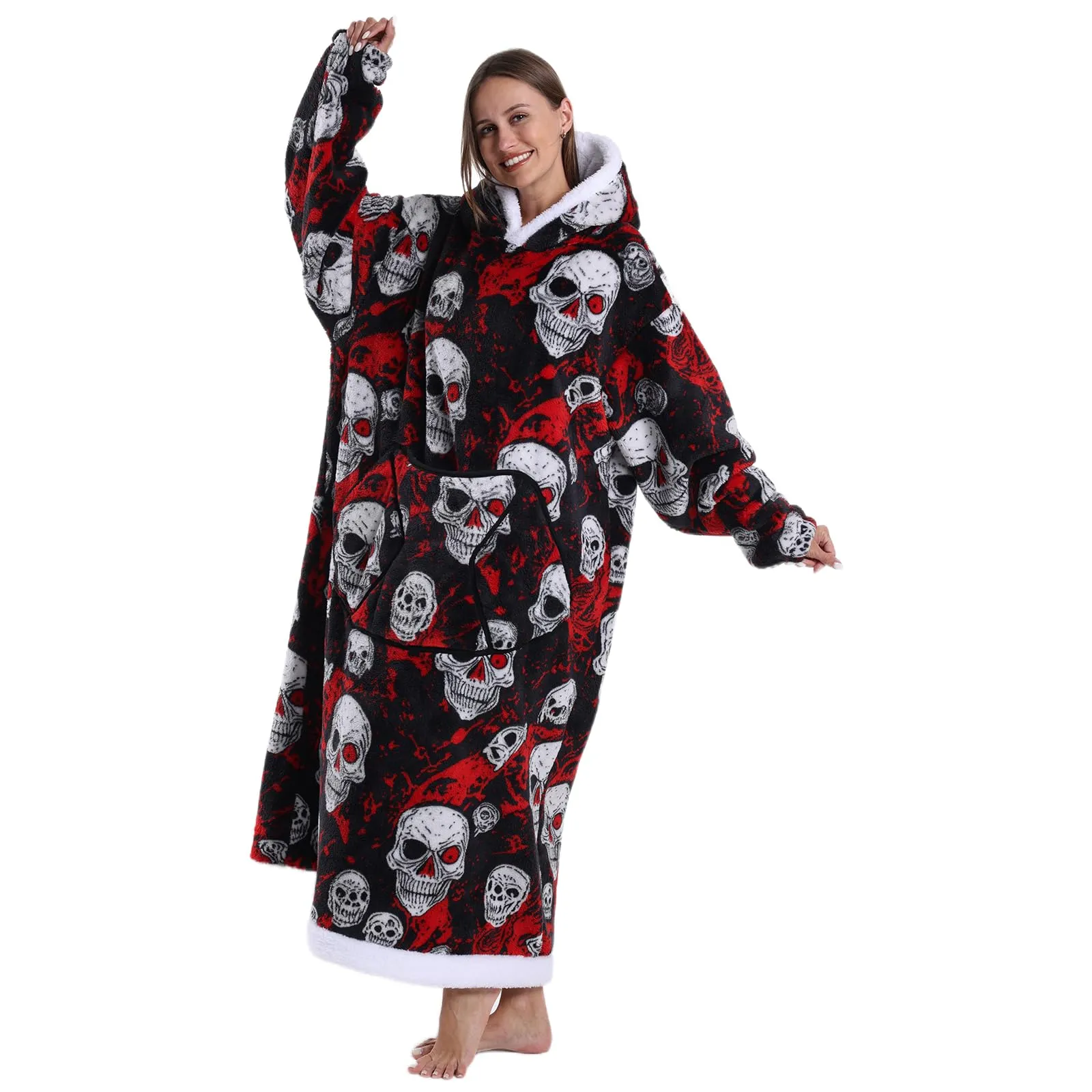 Gegeryozer Coperta con Maniche Donna Indossabile - Felpa Termica Morbida, Tasche Integrate + Cappuccio per Divano e Casa - immagine 3