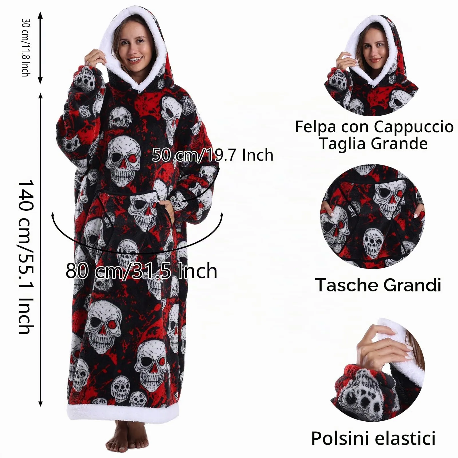 Gegeryozer Coperta con Maniche Donna Indossabile - Felpa Termica Morbida, Tasche Integrate + Cappuccio per Divano e Casa - immagine 5