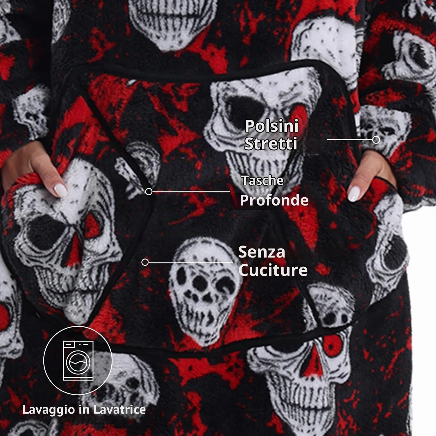 Gegeryozer Coperta con Maniche Donna Indossabile - Felpa Termica Morbida, Tasche Integrate + Cappuccio per Divano e Casa - immagine 6