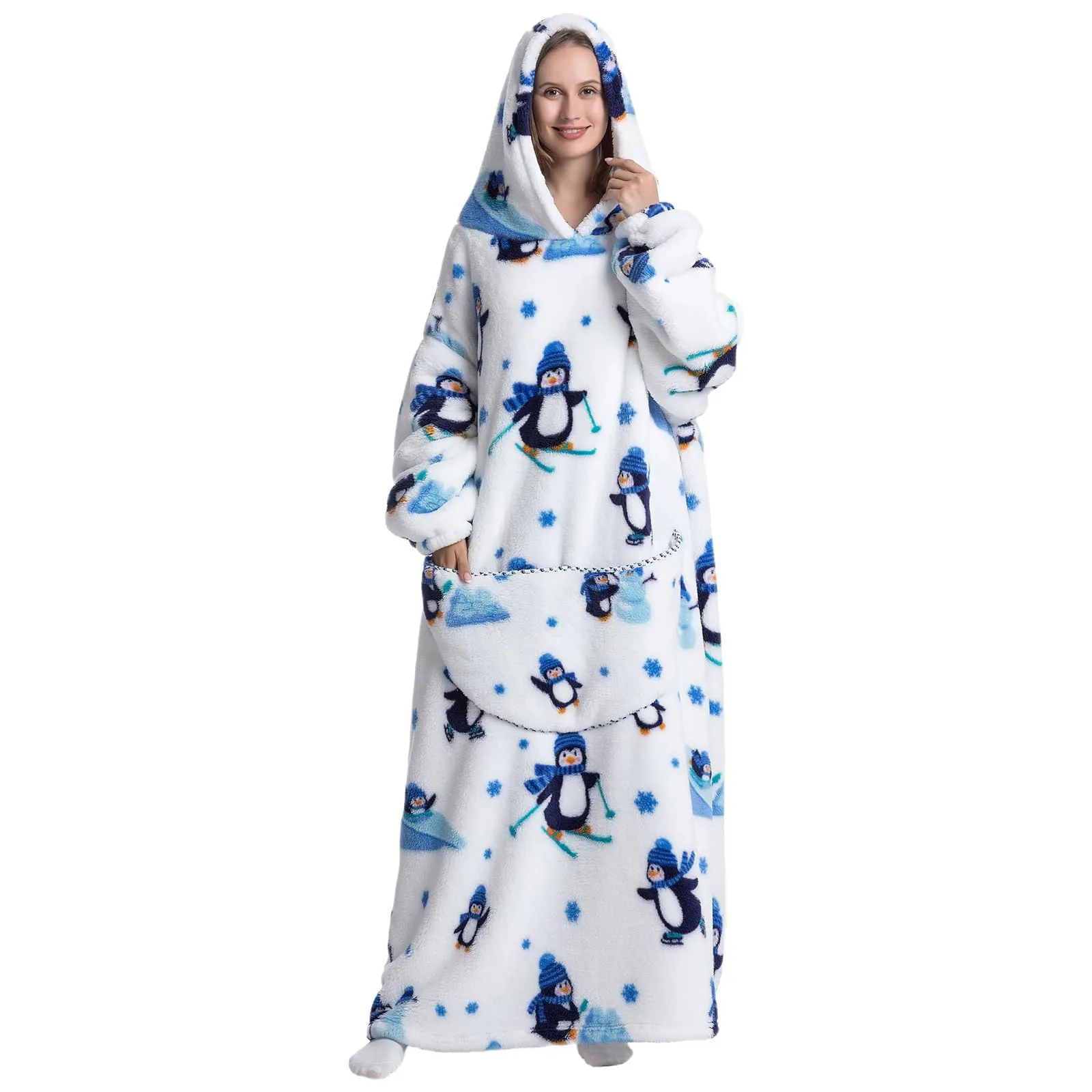 Gegeryozer Coperta con Maniche Donna Indossabile - Felpa Termica Morbida, Tasche Integrate + Cappuccio per Divano e Casa - immagine 2