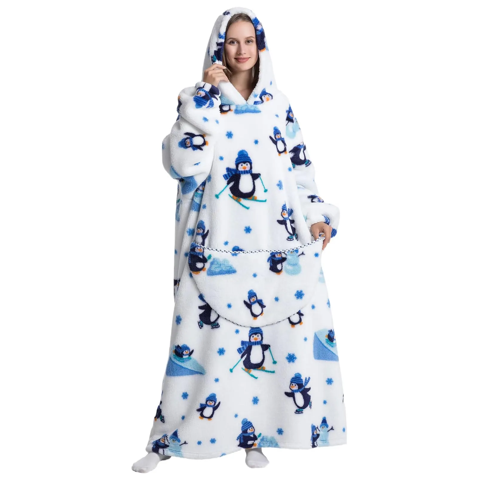 Gegeryozer Coperta con Maniche Donna Indossabile - Felpa Termica Morbida, Tasche Integrate + Cappuccio per Divano e Casa - immagine 4