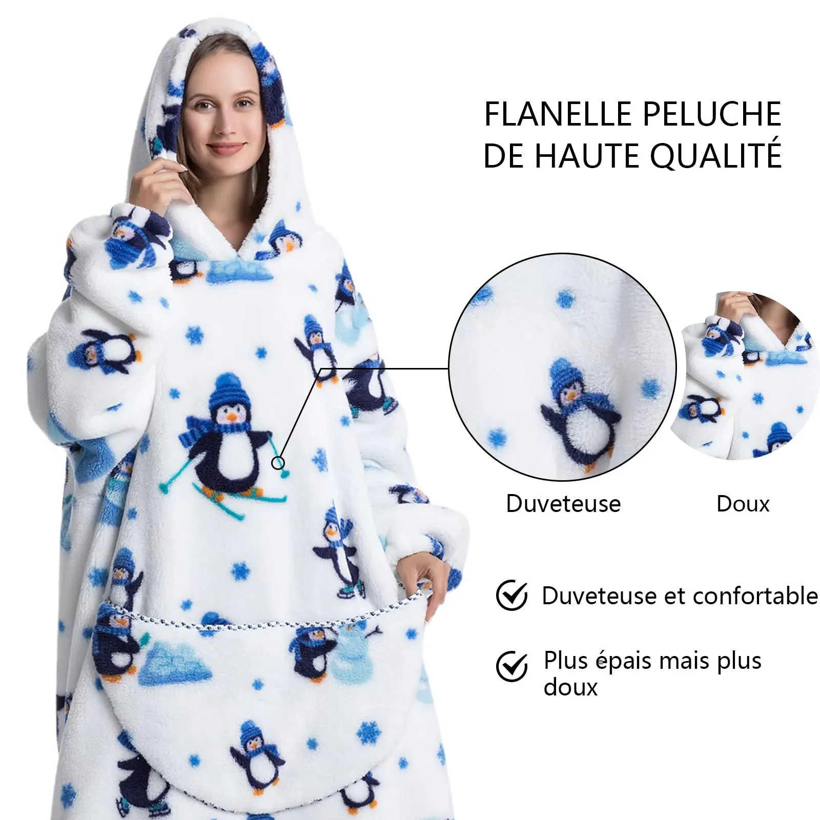 Gegeryozer Coperta con Maniche Donna Indossabile - Felpa Termica Morbida, Tasche Integrate + Cappuccio per Divano e Casa - immagine 5