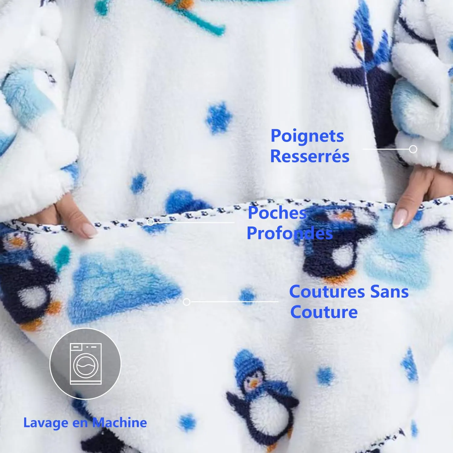 Gegeryozer Coperta con Maniche Donna Indossabile - Felpa Termica Morbida, Tasche Integrate + Cappuccio per Divano e Casa - immagine 6