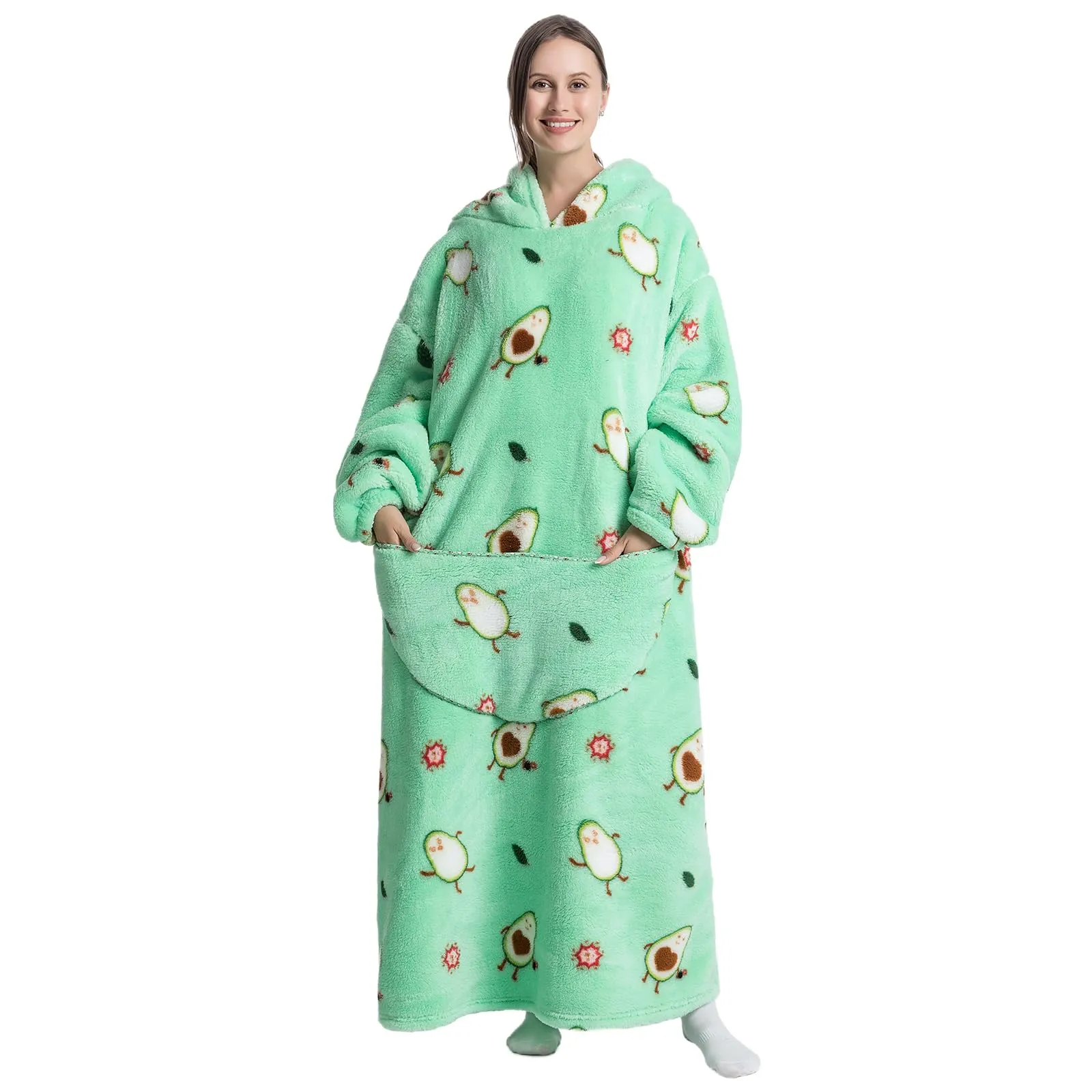 Gegeryozer Coperta con Maniche Donna Indossabile - Felpa Termica Morbida, Tasche Integrate + Cappuccio per Divano e Casa - immagine 3