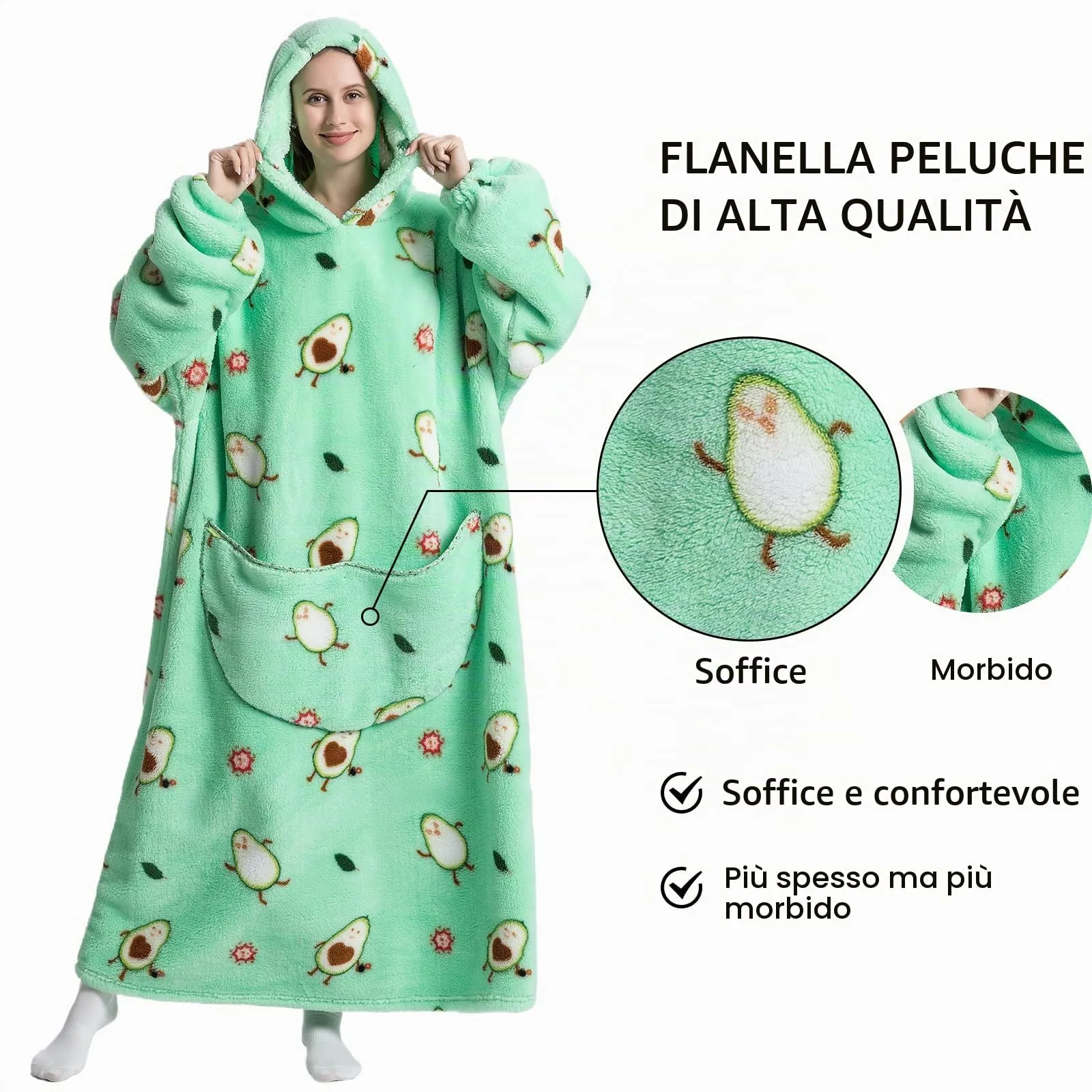 Gegeryozer Coperta con Maniche Donna Indossabile - Felpa Termica Morbida, Tasche Integrate + Cappuccio per Divano e Casa - immagine 5