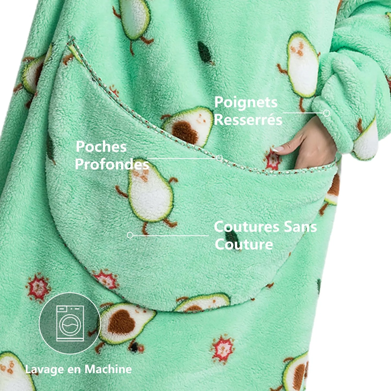 Gegeryozer Coperta con Maniche Donna Indossabile - Felpa Termica Morbida, Tasche Integrate + Cappuccio per Divano e Casa - immagine 6
