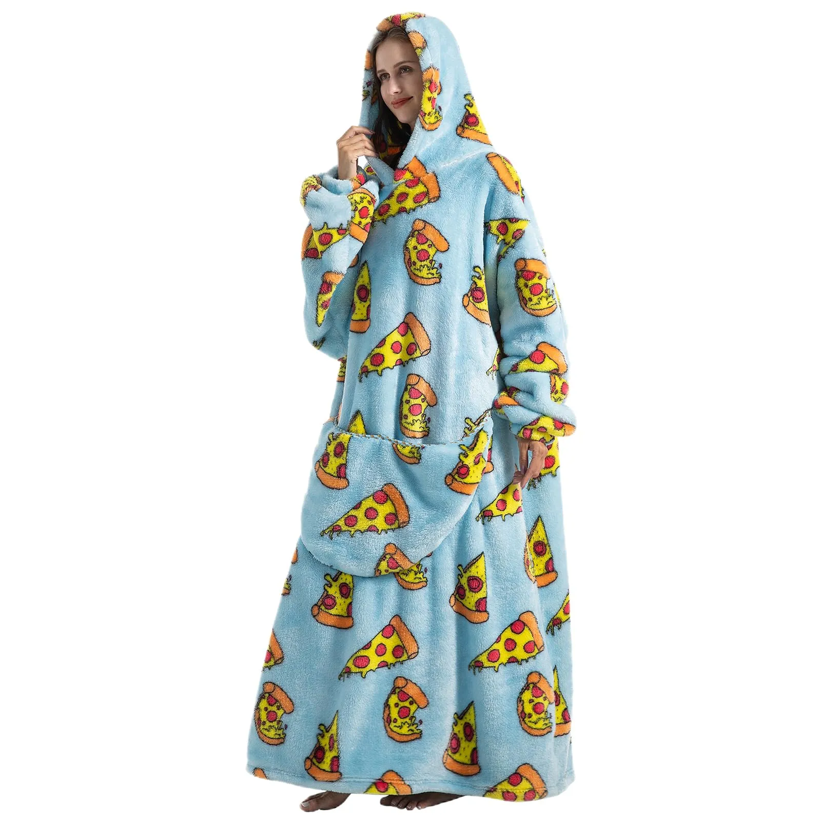 Gegeryozer Coperta con Maniche Donna Indossabile - Felpa Termica Morbida, Tasche Integrate + Cappuccio per Divano e Casa - immagine 2