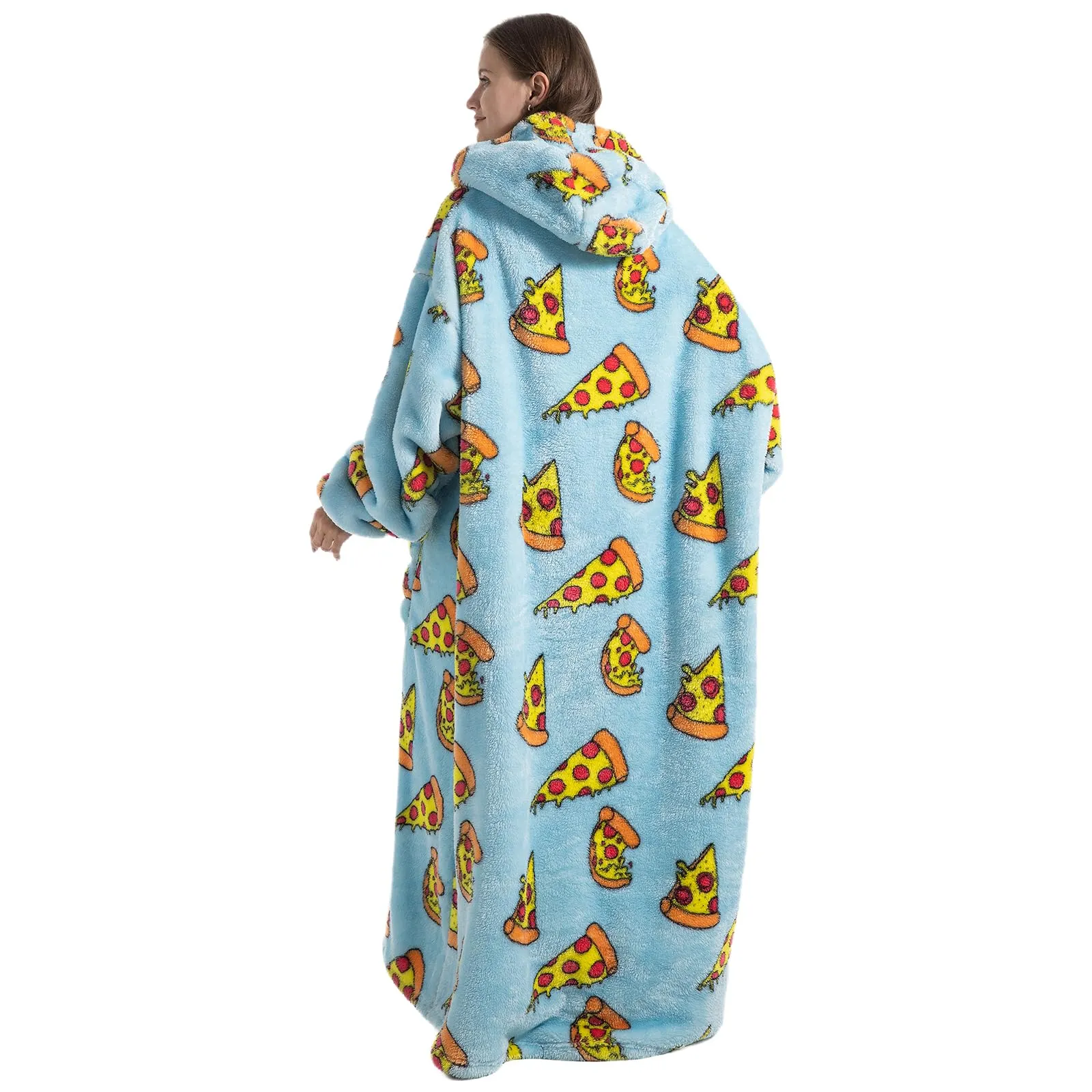 Gegeryozer Coperta con Maniche Donna Indossabile - Felpa Termica Morbida, Tasche Integrate + Cappuccio per Divano e Casa - immagine 3