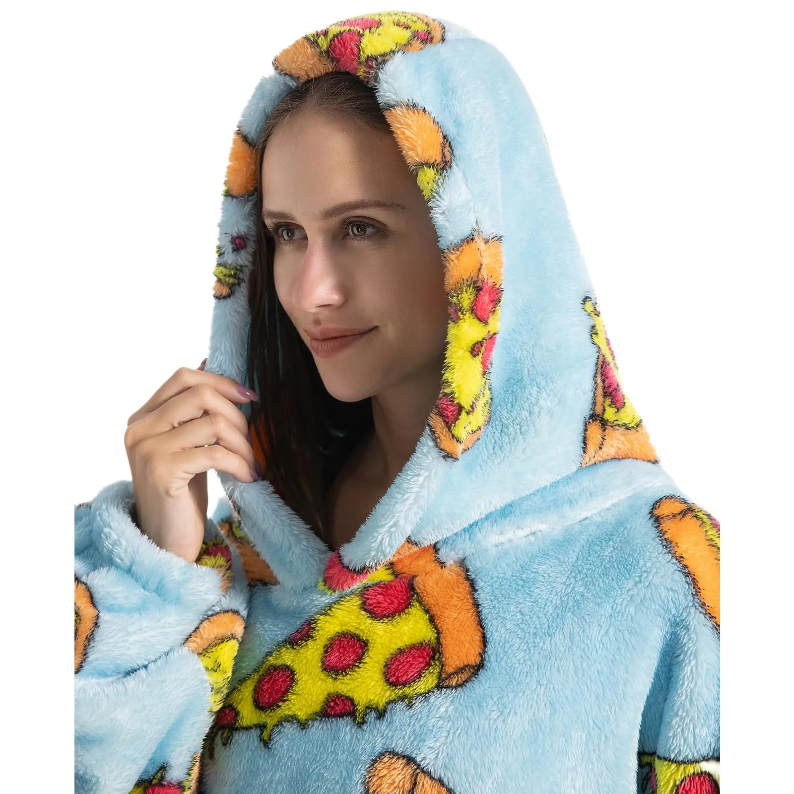 Gegeryozer Coperta con Maniche Donna Indossabile - Felpa Termica Morbida, Tasche Integrate + Cappuccio per Divano e Casa - immagine 4