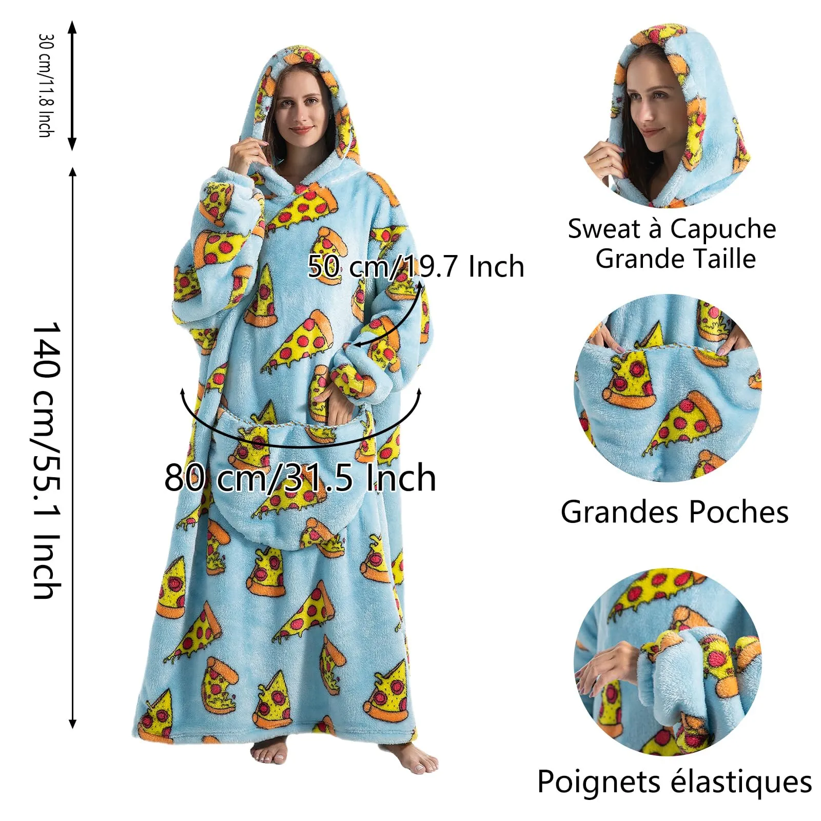 Gegeryozer Coperta con Maniche Donna Indossabile - Felpa Termica Morbida, Tasche Integrate + Cappuccio per Divano e Casa - immagine 5