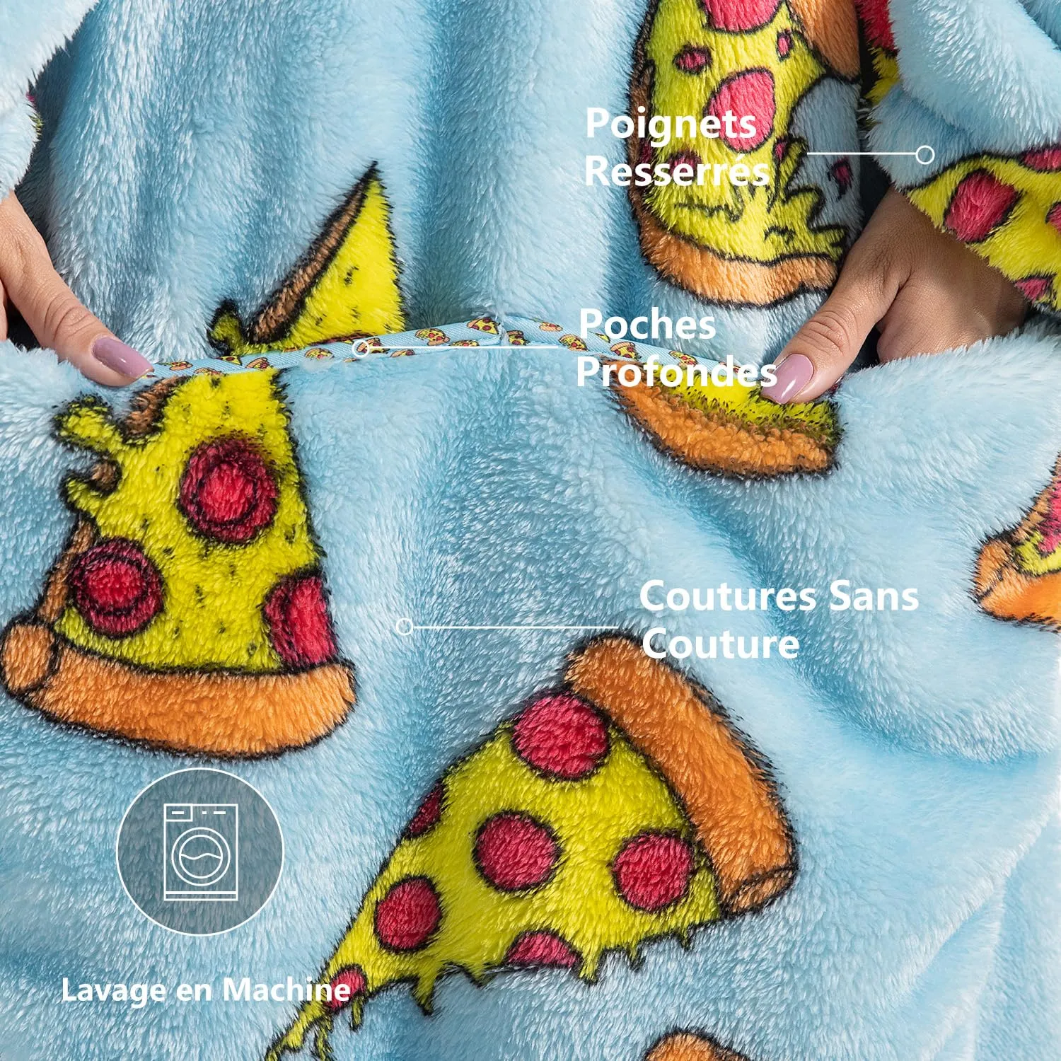 Gegeryozer Coperta con Maniche Donna Indossabile - Felpa Termica Morbida, Tasche Integrate + Cappuccio per Divano e Casa - immagine 6