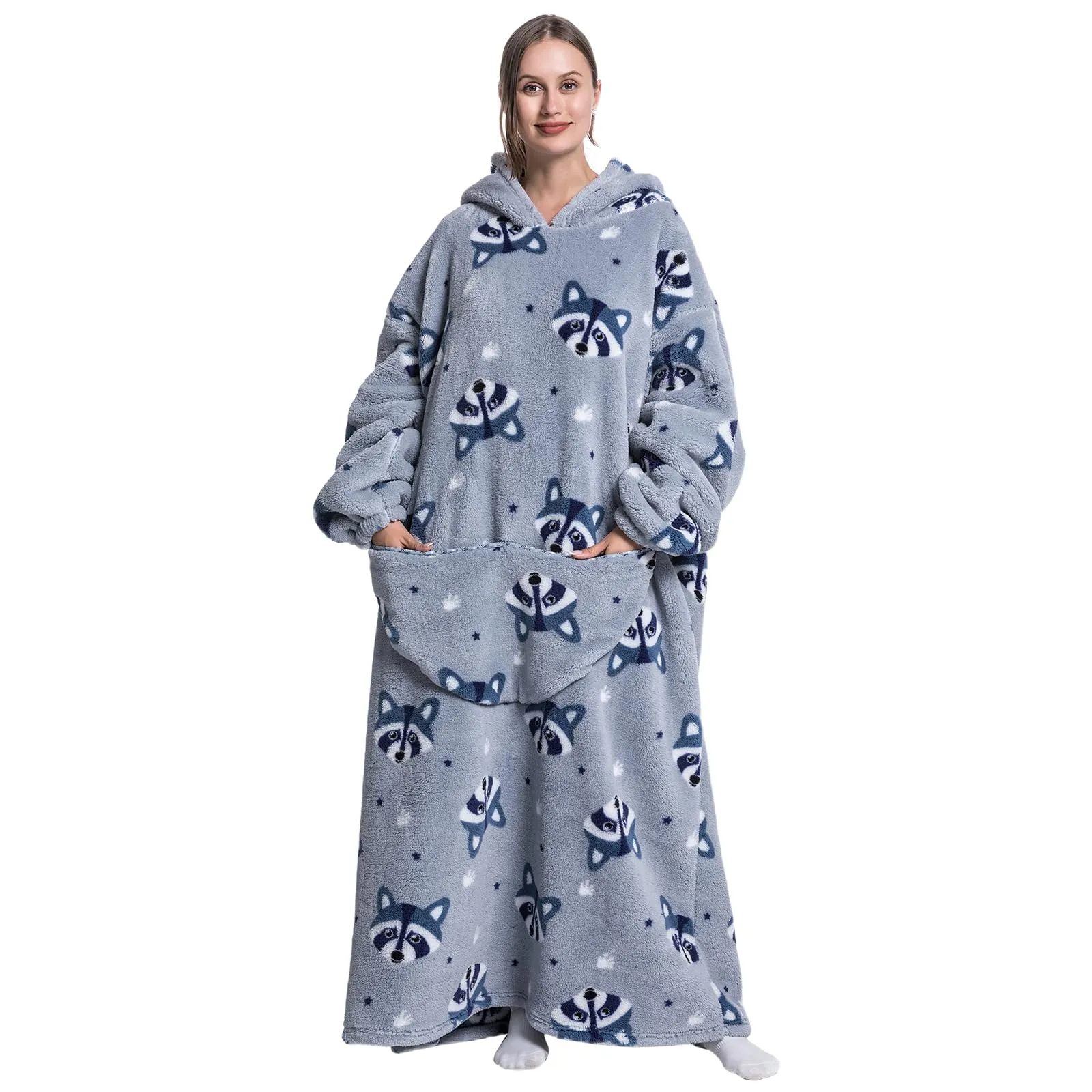 Gegeryozer Coperta con Maniche Donna Indossabile - Felpa Termica Morbida, Tasche Integrate + Cappuccio per Divano e Casa - immagine 1