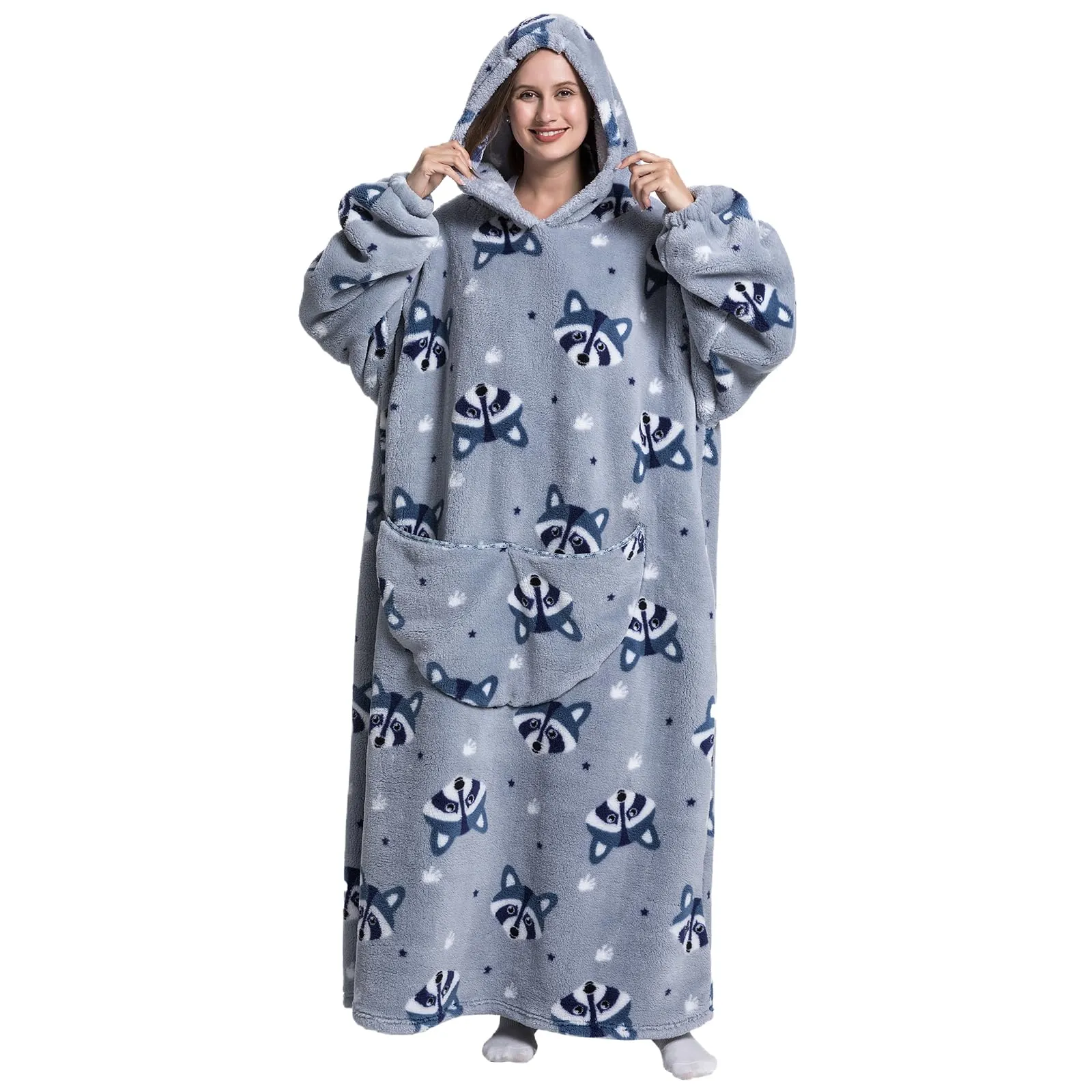 Gegeryozer Coperta con Maniche Donna Indossabile - Felpa Termica Morbida, Tasche Integrate + Cappuccio per Divano e Casa - immagine 2
