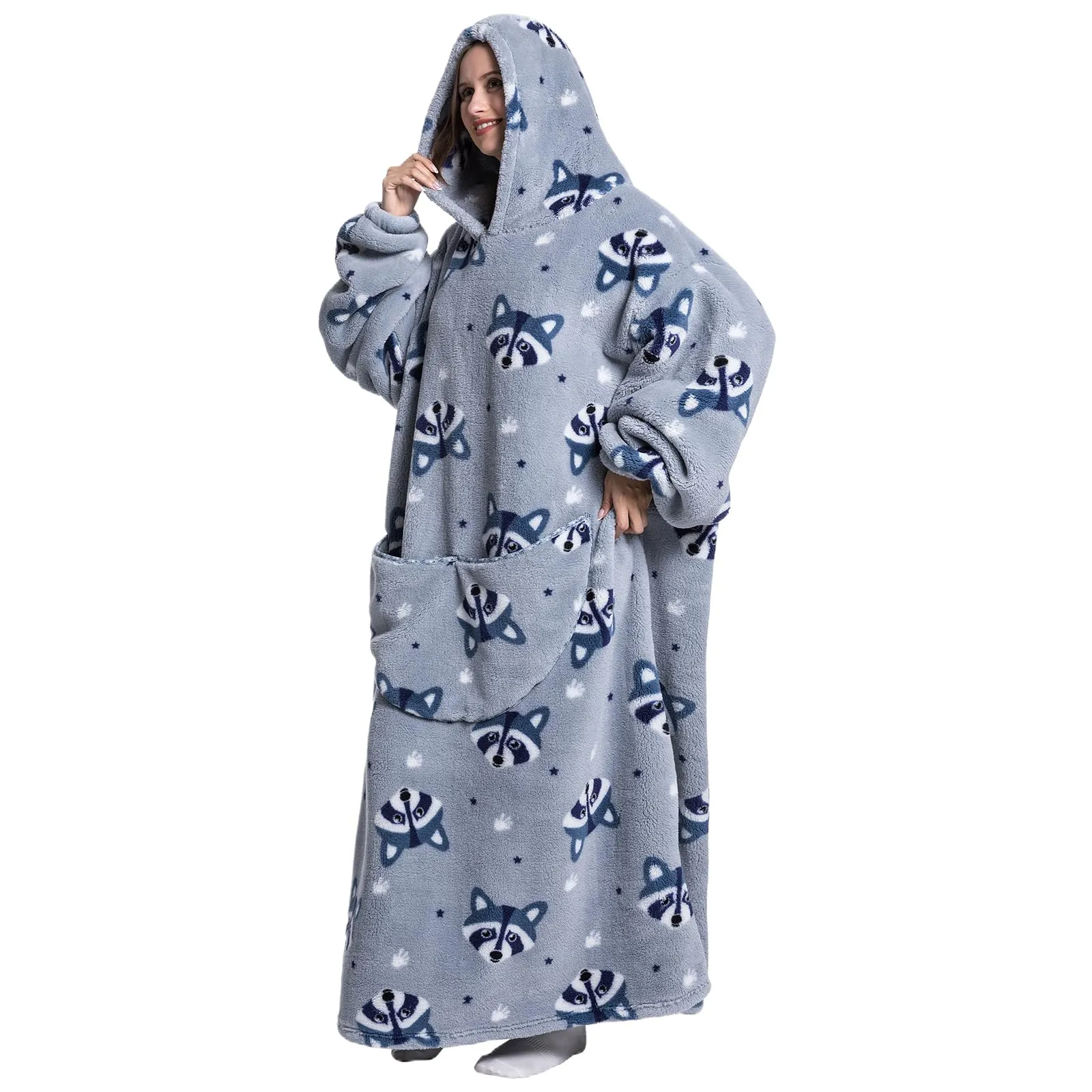 Gegeryozer Coperta con Maniche Donna Indossabile - Felpa Termica Morbida, Tasche Integrate + Cappuccio per Divano e Casa - immagine 4