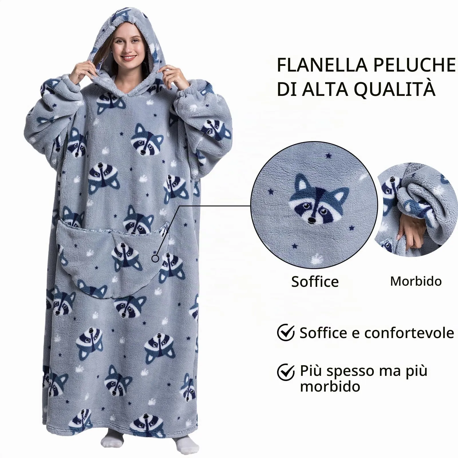 Gegeryozer Coperta con Maniche Donna Indossabile - Felpa Termica Morbida, Tasche Integrate + Cappuccio per Divano e Casa - immagine 5
