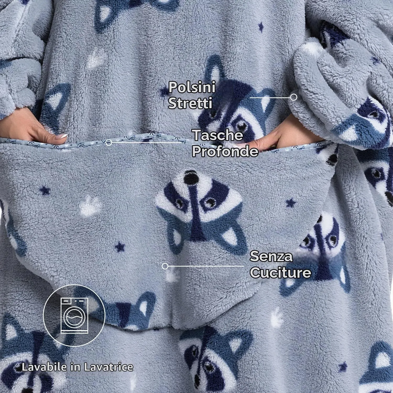 Gegeryozer Coperta con Maniche Donna Indossabile - Felpa Termica Morbida, Tasche Integrate + Cappuccio per Divano e Casa - immagine 6