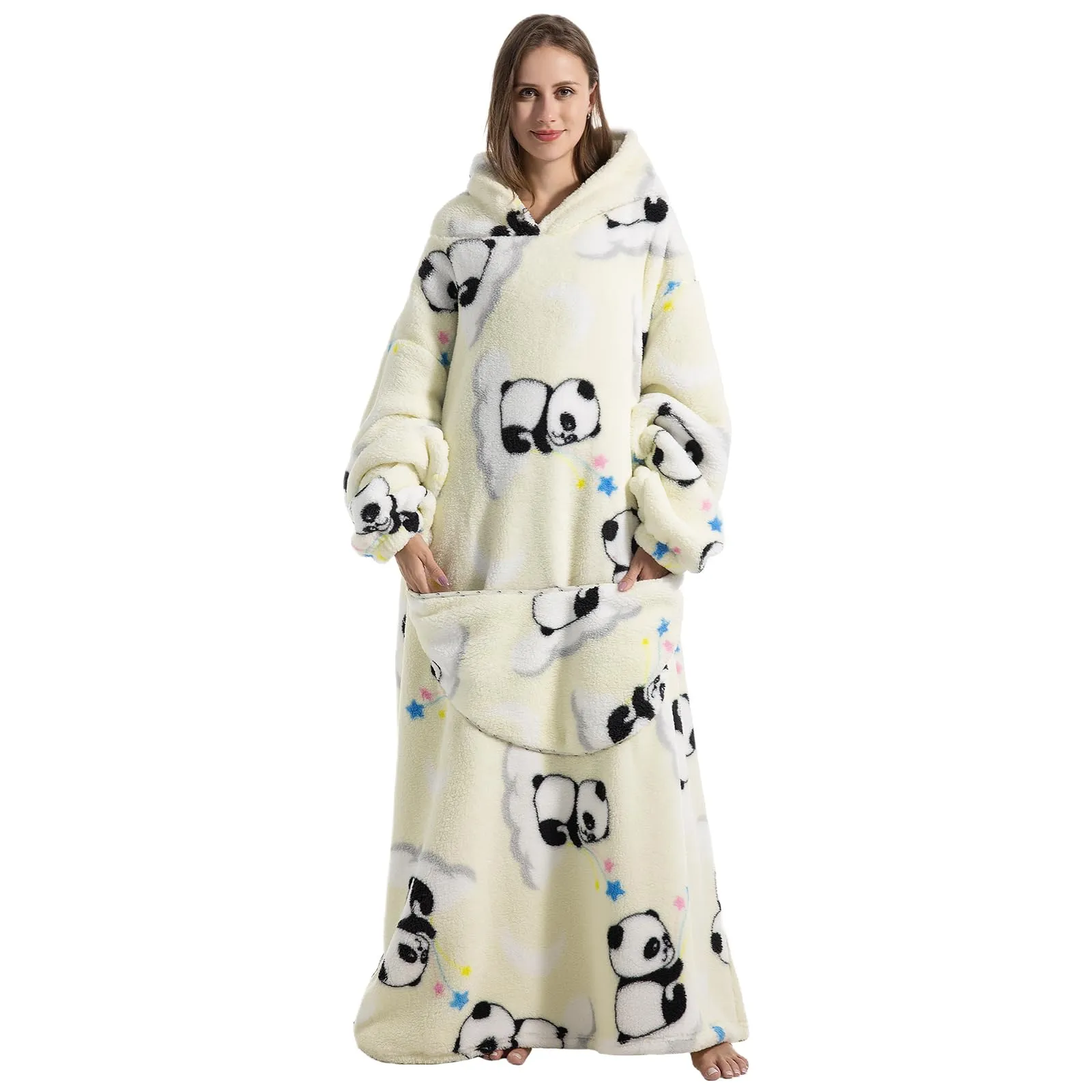Gegeryozer Coperta con Maniche Donna Indossabile - Felpa Termica Morbida, Tasche Integrate + Cappuccio per Divano e Casa - immagine 1