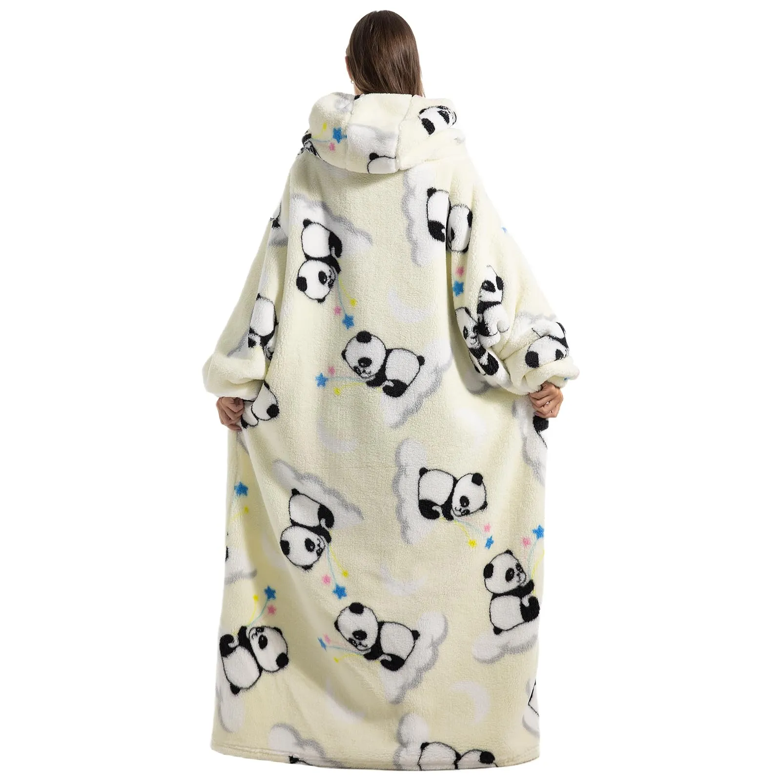 Gegeryozer Coperta con Maniche Donna Indossabile - Felpa Termica Morbida, Tasche Integrate + Cappuccio per Divano e Casa - immagine 2