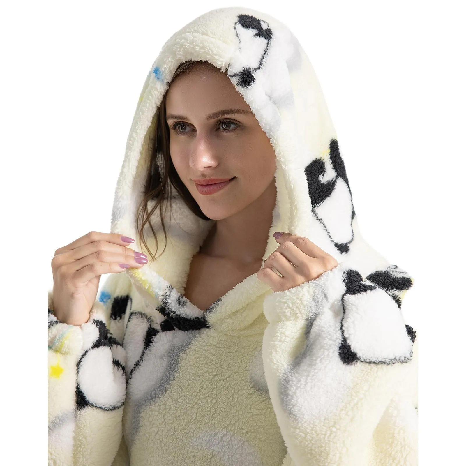 Gegeryozer Coperta con Maniche Donna Indossabile - Felpa Termica Morbida, Tasche Integrate + Cappuccio per Divano e Casa - immagine 4