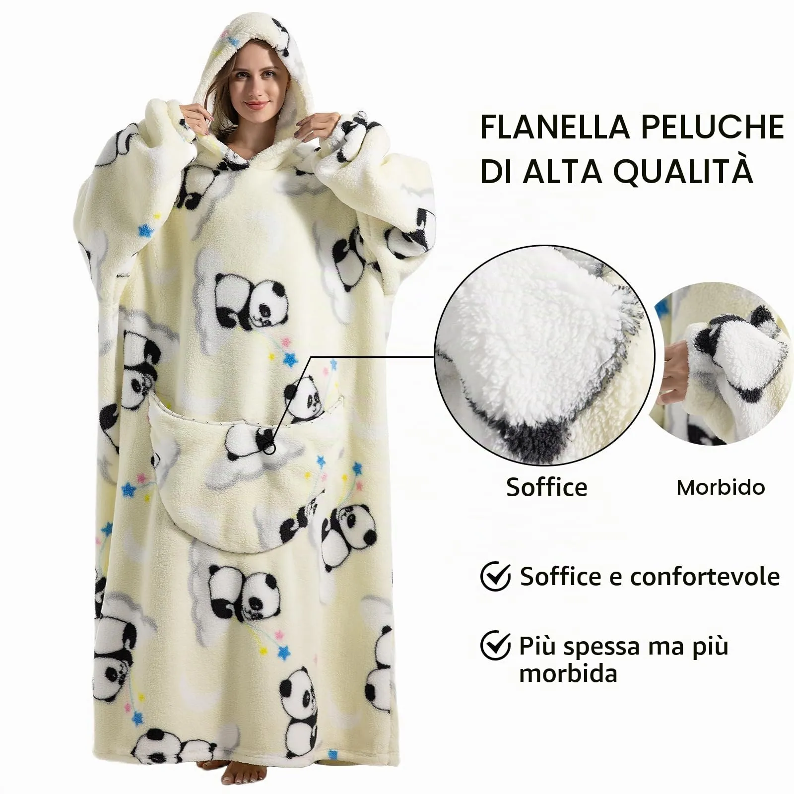 Gegeryozer Coperta con Maniche Donna Indossabile - Felpa Termica Morbida, Tasche Integrate + Cappuccio per Divano e Casa - immagine 5