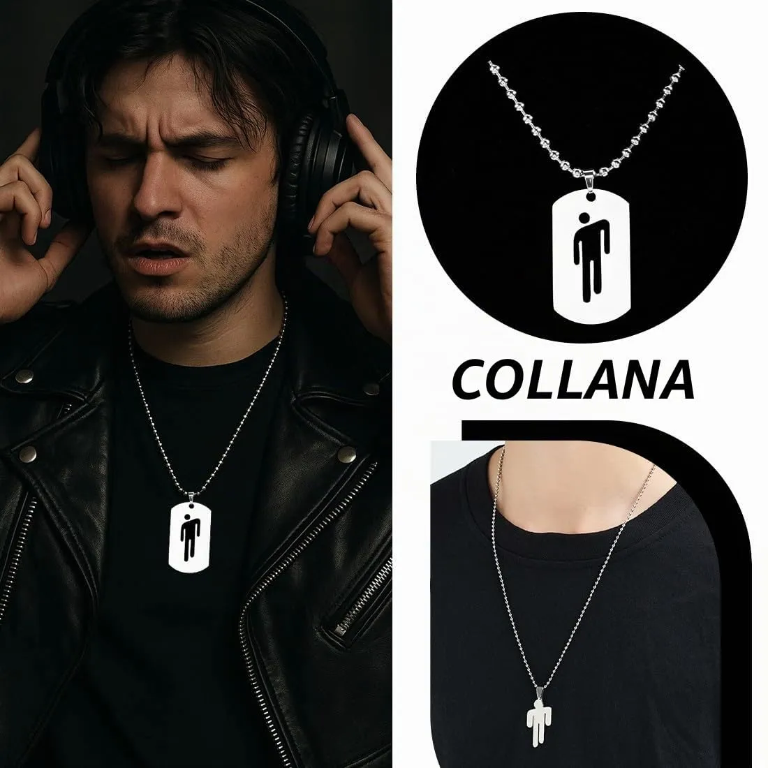 ZUWIJEQ 2 Pcs Collana Hip Hop in Acciaio Inossidabile - Ciondolo Coppia Regalo Gioielli Uomo Donna Unisex - Semplice di Moda, Accessori di Abbigliamento - immagine 2