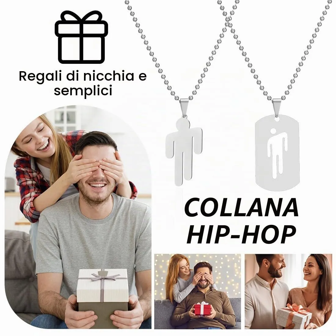 ZUWIJEQ 2 Pcs Collana Hip Hop in Acciaio Inossidabile - Ciondolo Coppia Regalo Gioielli Uomo Donna Unisex - Semplice di Moda, Accessori di Abbigliamento - immagine 5