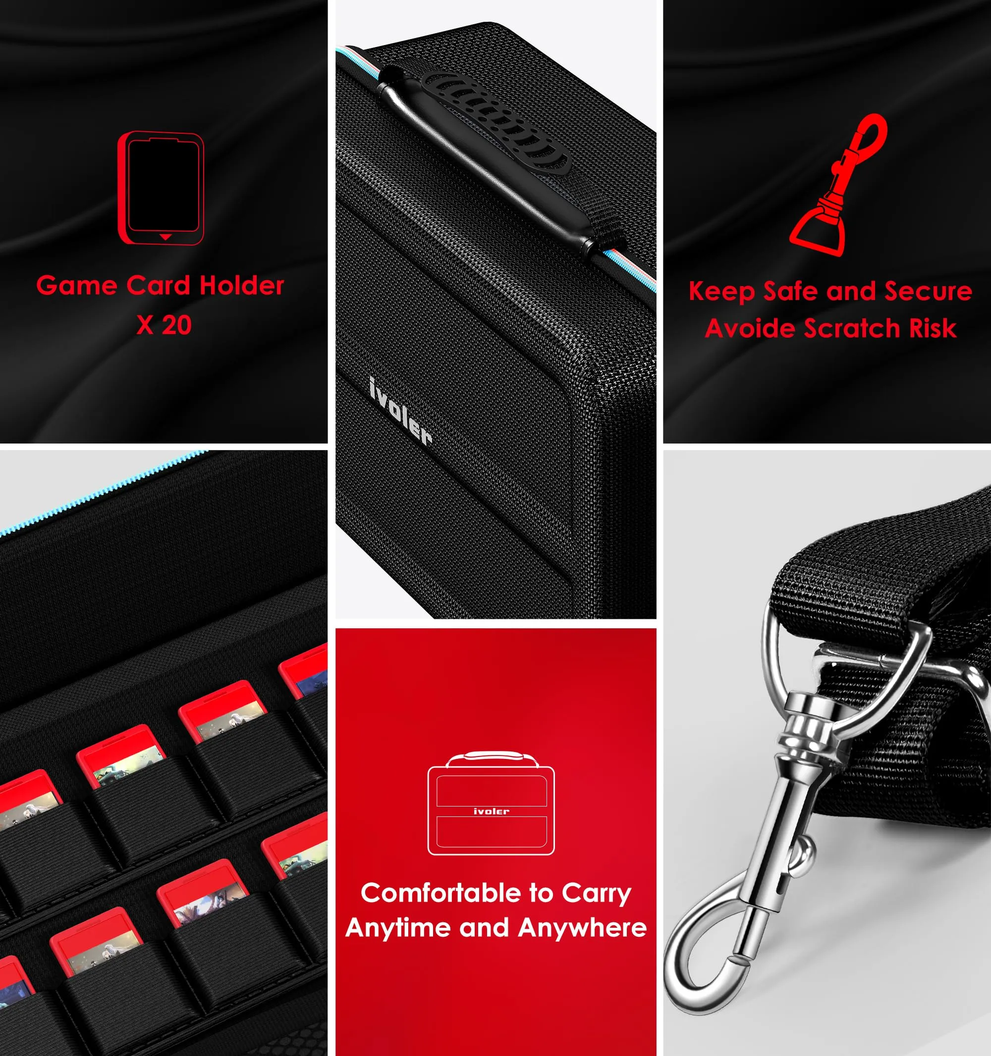 iVoler Custodia di Trasporto compatibile con Nintendo Switch/Nintendo Switch 2, Case da Viaggio Rigido Deluxe per Console Switch e Altri Accessori (Nero, Switch 2, Standard) - immagine 5