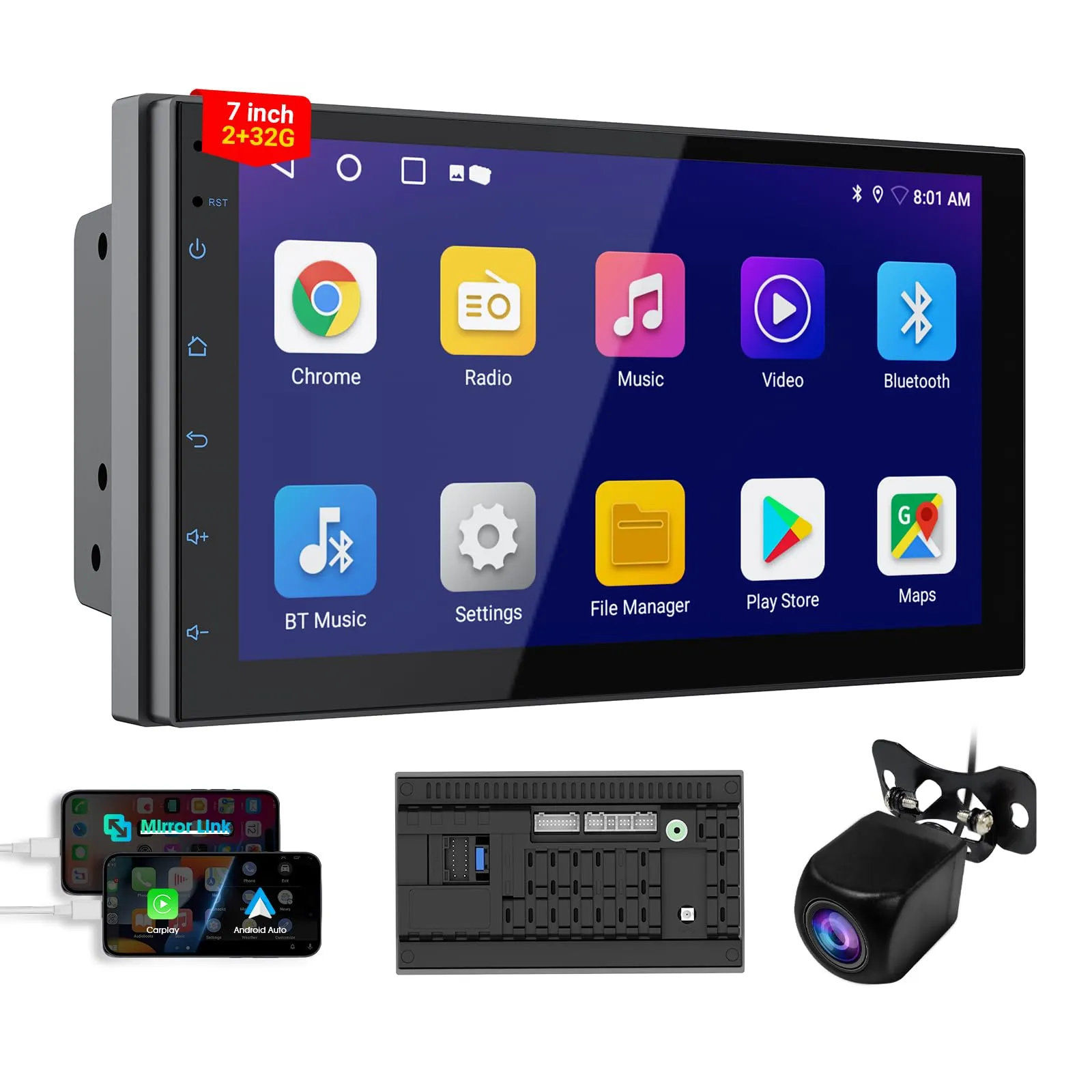 Haudio Autoradio 2 Din da 7 pollici con Wireless CarPlay e Android Auto, Autoradio Touchscreen con Mirror Link, APP,Controllo vocale, Supporto scheda SD/TF, SWC/FM/AM con Telecamera di Backup 2+32GB - immagine 1
