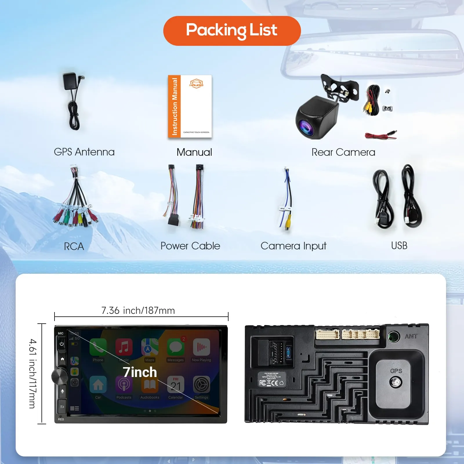 Haudio Autoradio 2 Din da 7 pollici con Wireless CarPlay e Android Auto, Autoradio Touchscreen con Mirror Link, APP,Controllo vocale, Supporto scheda SD/TF, SWC/FM/AM con Telecamera di Backup 2+32GB - immagine 8