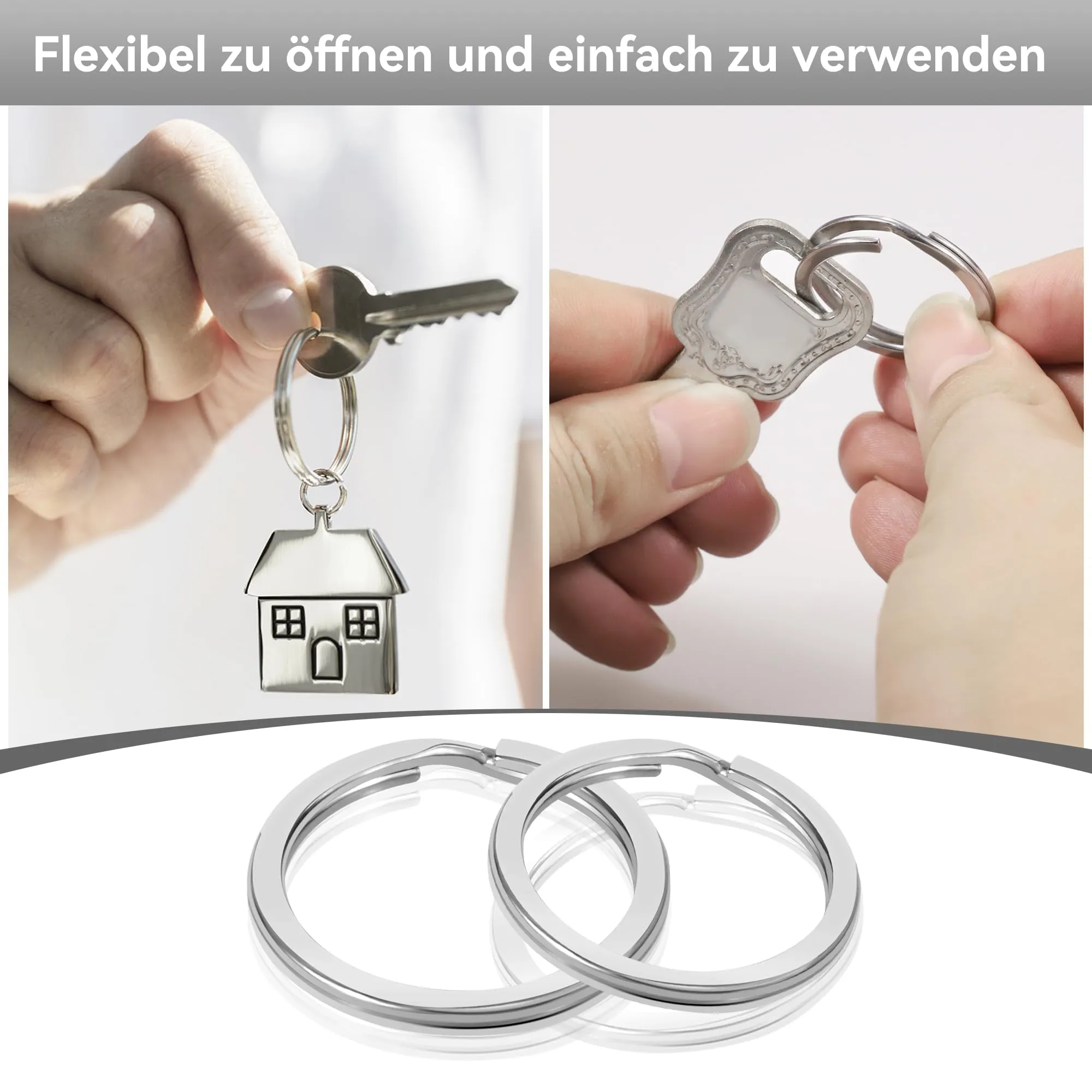 30 Pezzi Anelli Portachiavi in Acciaio Inox, Anello Portachiavi in 3 Misure (20/25/30 mm), Anelli per Portachiavi per DIY, Portachiavi e Anellini per Bigiotteria, Argento - immagine 5